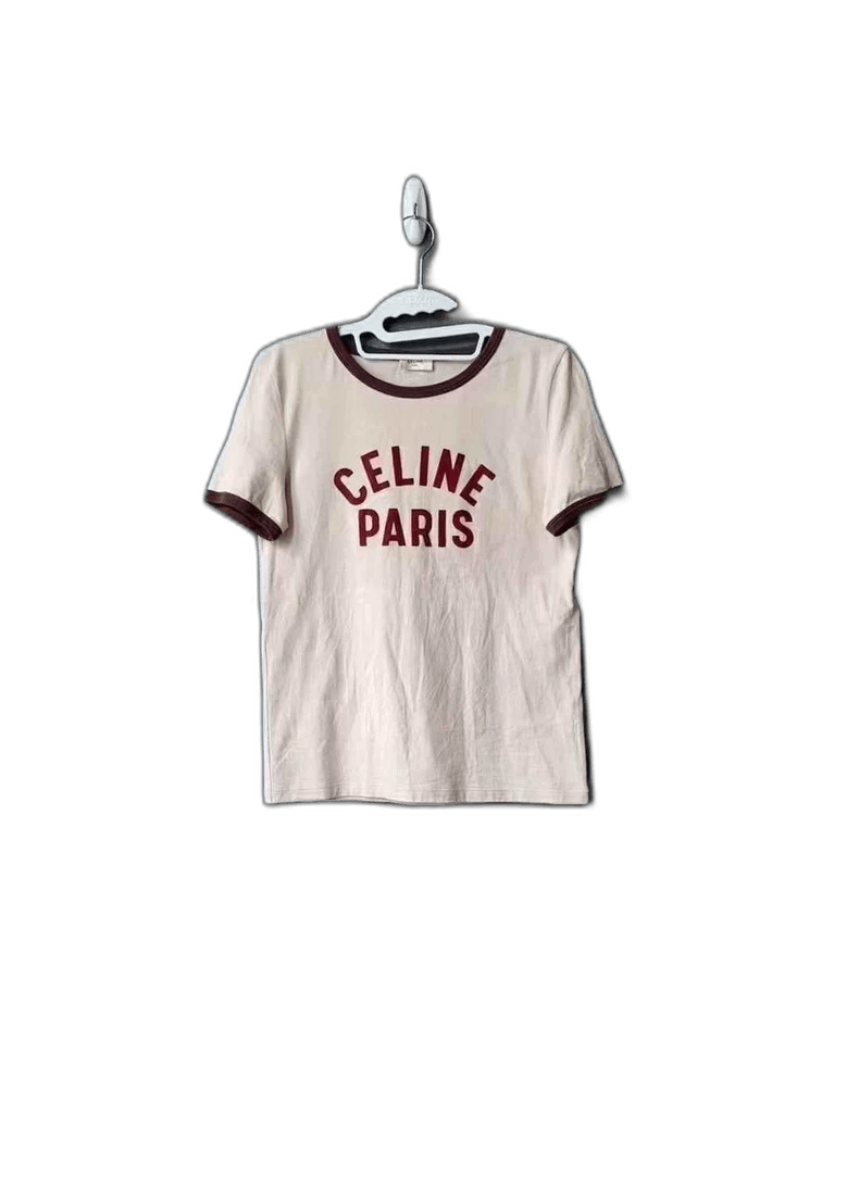 Celine Celine Pink Velvet Logo Short Sleeve Tee Size XS / US 0-2 / IT 36-38 - 1 Thumbnail