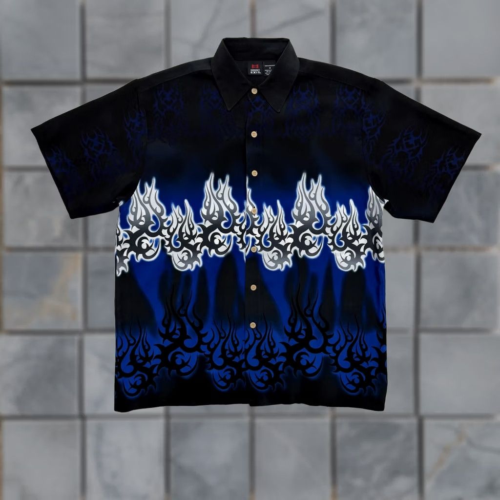 Vintage VINTAGE Y2K Emergency Exit Shirt Mens M Blue Flame Graphic Button Up Casual Size US M / EU 48-50 / 2 - 1 Thumbnail
