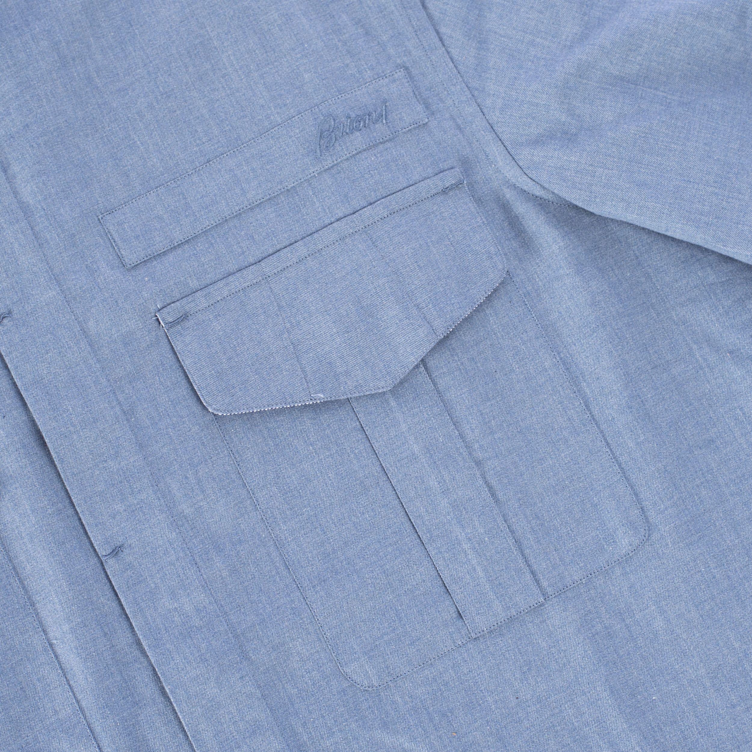 Brioni Mandarin Collar Shirt In Blue Cotton Size US XS / EU 42 / 0 - 10 Thumbnail