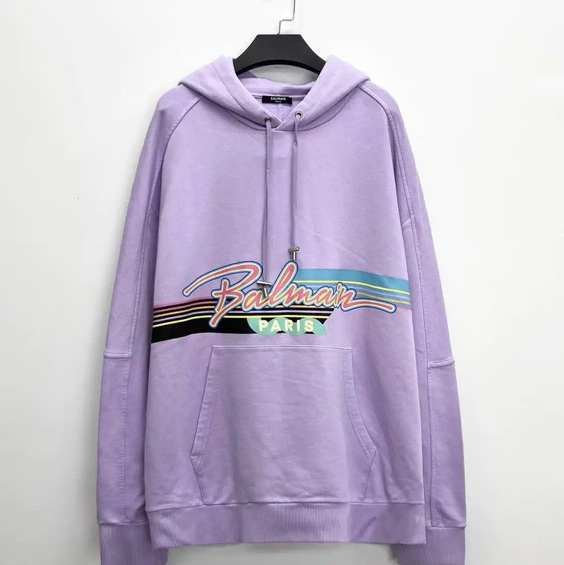 Balmain Balmain Purple Cotton Blend Embroidered Hoodie 0089 Size US XL / EU 56 / 4 - 1 Thumbnail