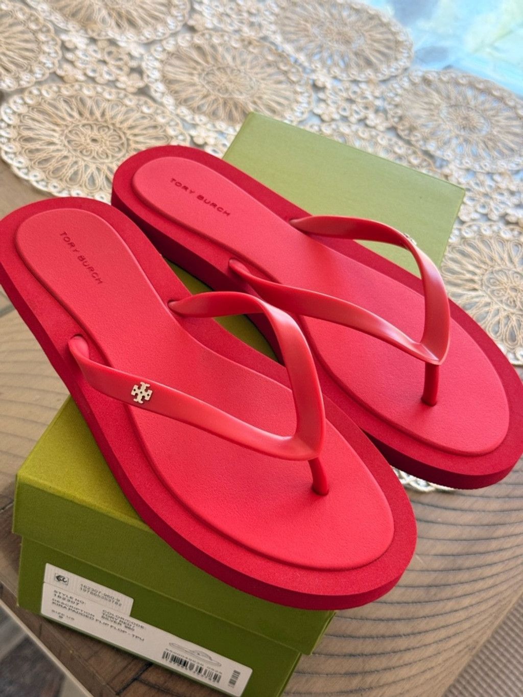 Tory Burch Tory Burch Bright Red Platform Thong Sandals Size US 9 / IT 39 - 1 Thumbnail