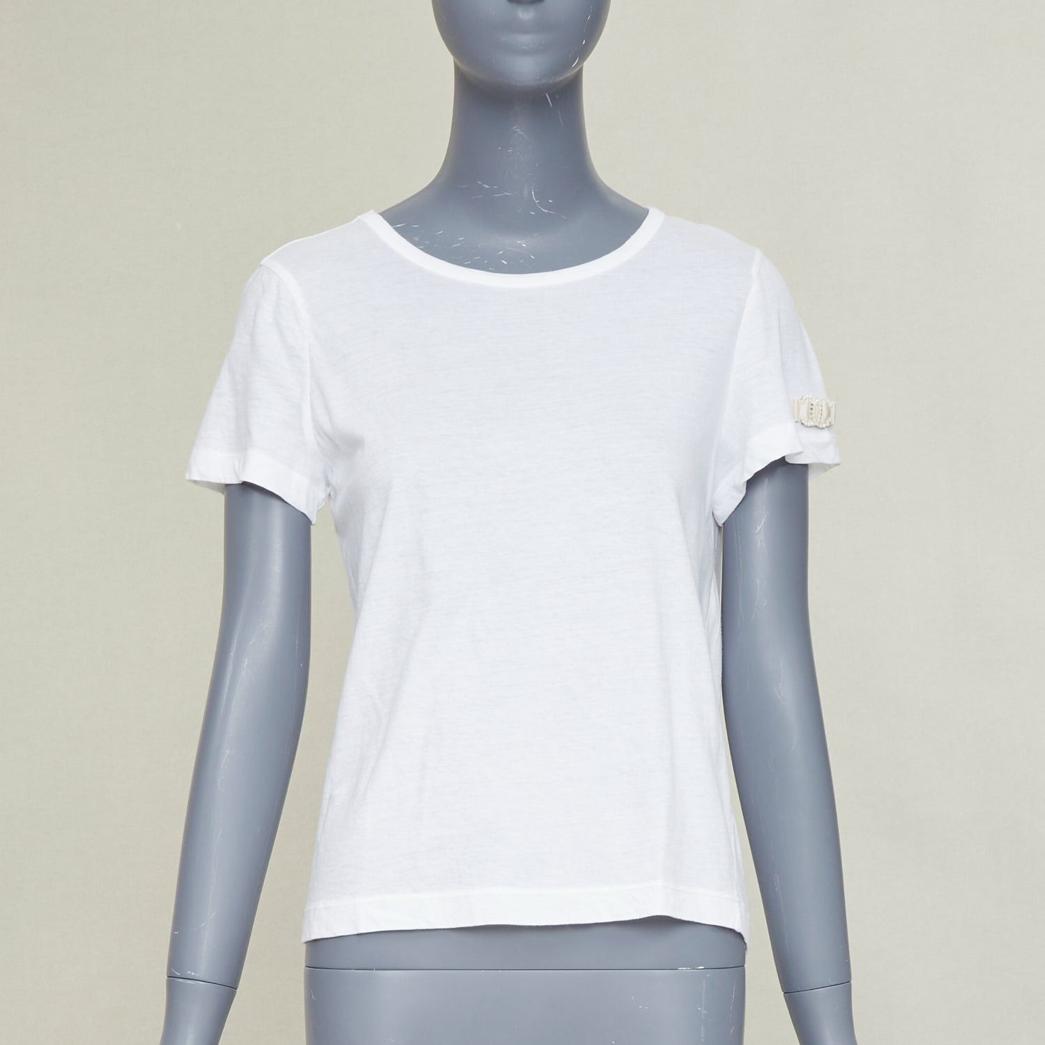 Chanel CHANEL 09P white cotton faux pearl ribbon CC logo short sleeve tshirt FR42 XL Size L / US 10 / IT 46 - 1 Thumbnail