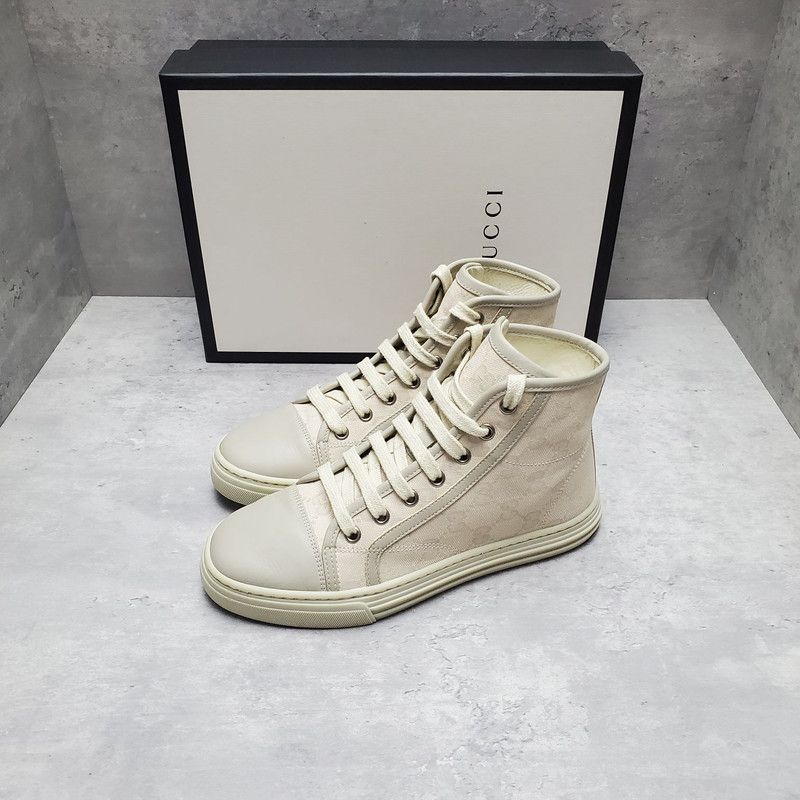 Gucci Gucci Monogram White High-Top Canvas Sneakers 0079 Size US 5 / IT 35 - 1 Thumbnail