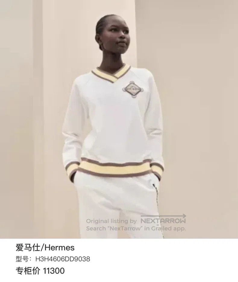 Hermes Hermes White women's V-neck chest embroidered logo letter Size XS / US 0-2 / IT 36-38 - 9 Thumbnail