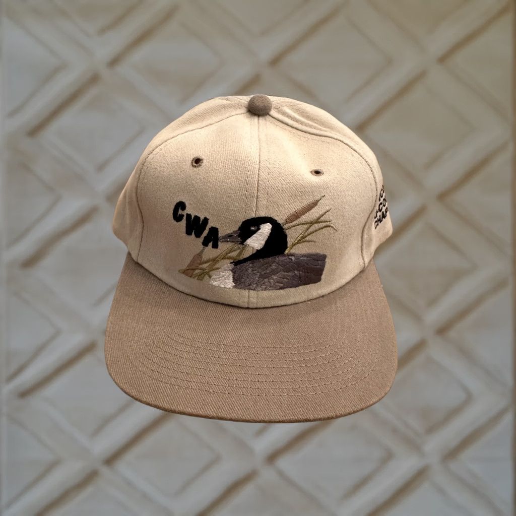 Vintage VINTAGE California Waterfowl Hat Mens Strapback Hunting Flat Bill Cap Water Fowl Mens One Size Beige Flat Cap Hunting Cap Mens Size ONE SIZE - 1 Thumbnail