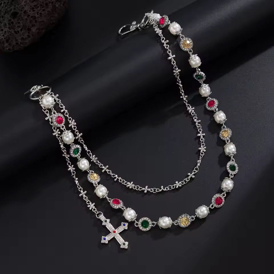 Jewelry Waist Cross Pearl Keychain Belt Chain Trousers Size ONE SIZE - 3 Thumbnail