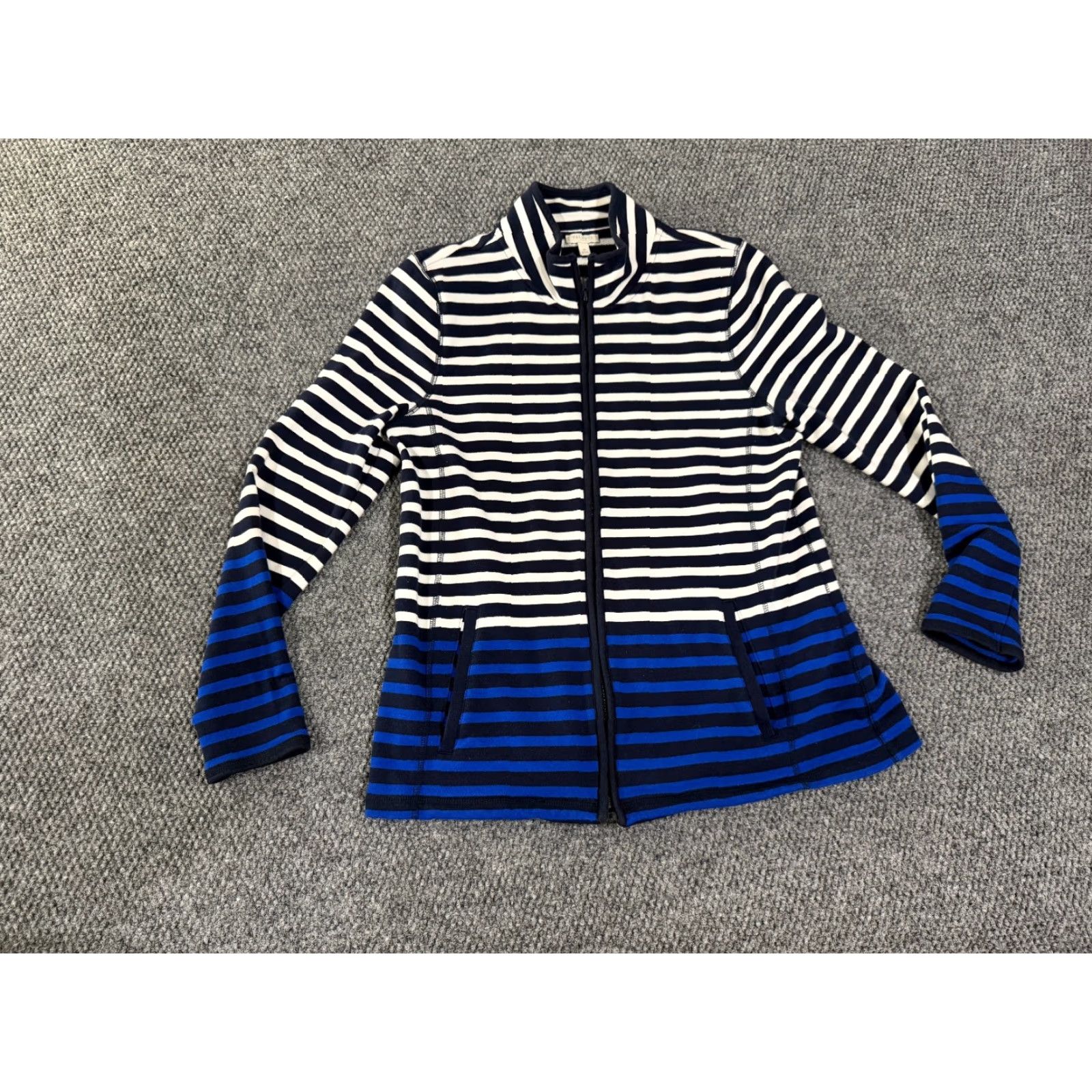 Talbots Talbots Jacket Womens M Blue White Zip Striped Casual Lightweight Stretch Knit Cotton Blend Machine Washable Regular Size M / US 6-8 / IT 42-44 - 2 Thumbnail