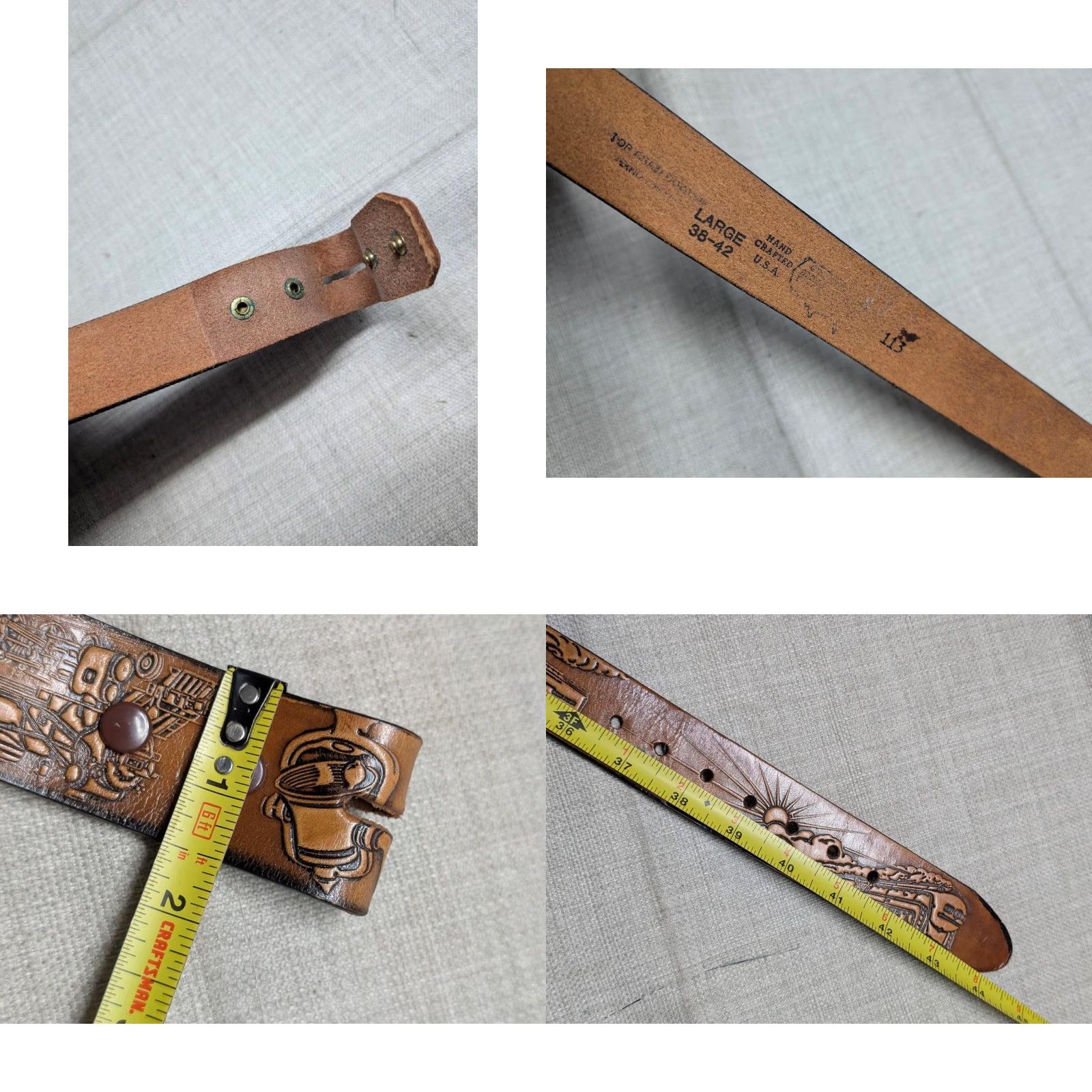 Vintage VINTAGE vintage USA made TOOLED buckle belt TRAINS locomotives 38 brown WESTERN leather Size 38 - 8 Thumbnail