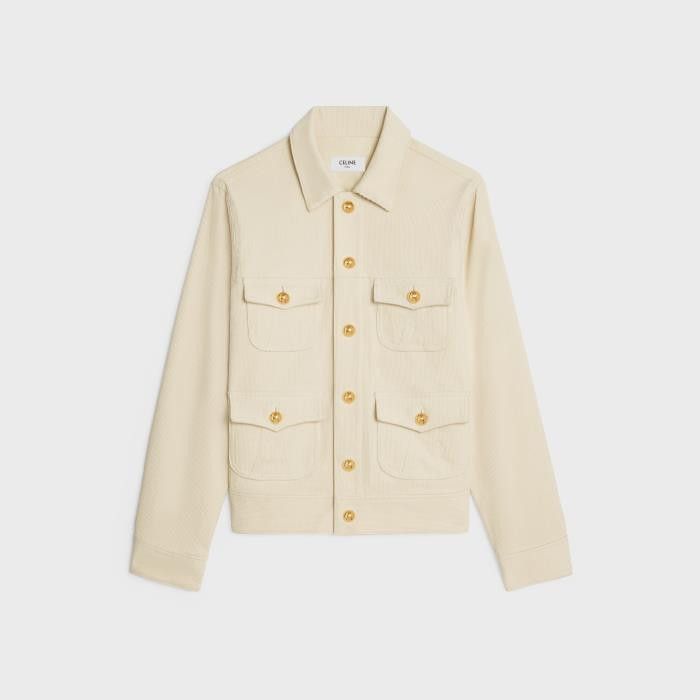 Celine o1w1db10125 2Q731847V Trucker Corduroy Jacket in Cream Size XS / US 0-2 / IT 36-38 - 1 Thumbnail