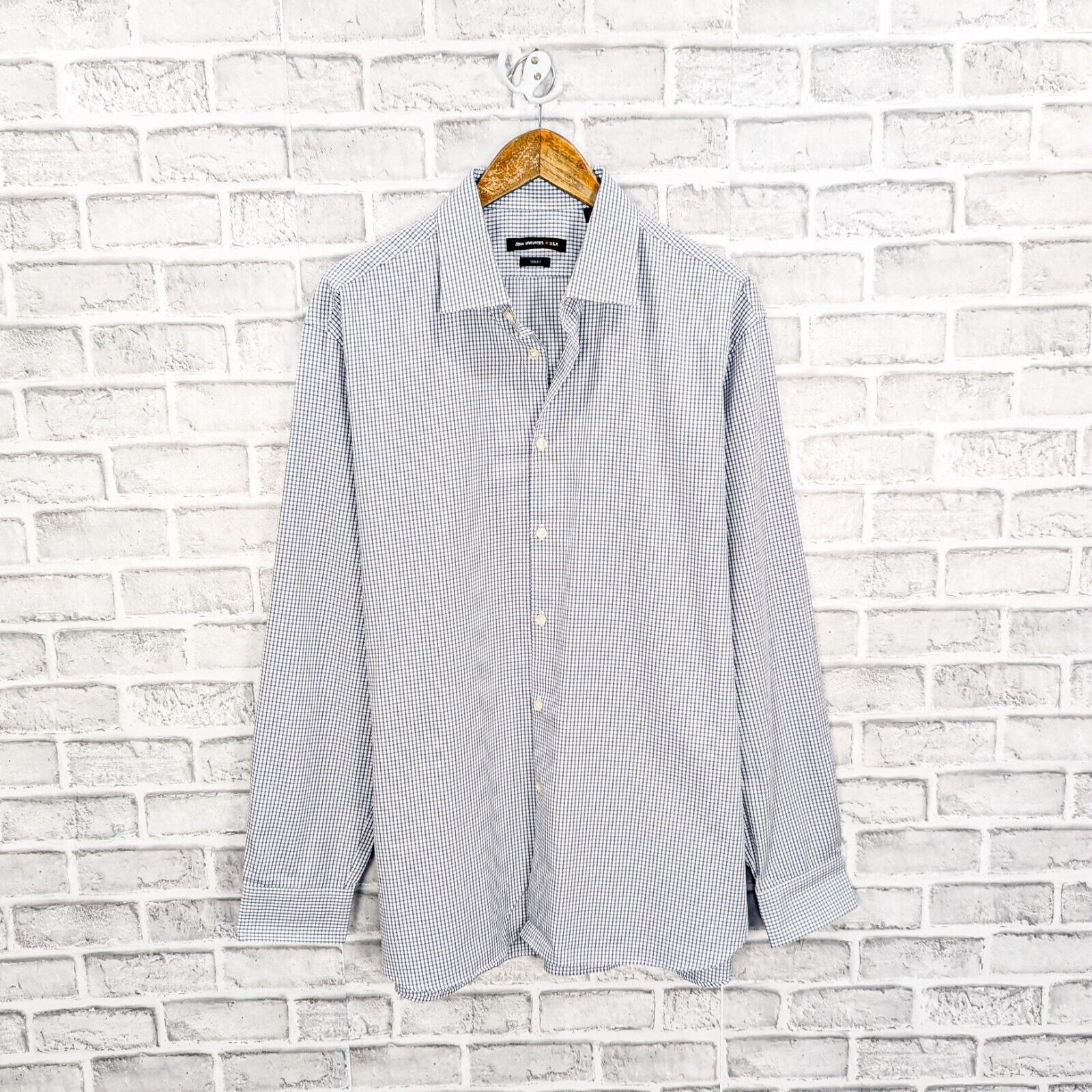 John Varvatos John Varvatos Trim Fit Button up Dress Shirt Gray Blue grid Size US XL / EU 56 / 4 - 1 Thumbnail