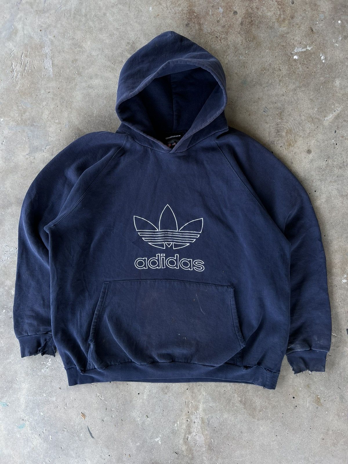 Adidas Vintage 90’s Adidas Essential Distressed Sweatshirt Hoodie Size US XL / EU 56 / 4 - 1 Thumbnail