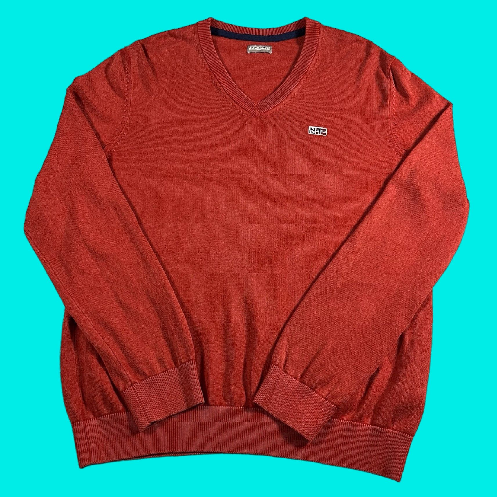 Napapijri Napapijri Sweater Mens M Red Pullover Knit Cotton Logo Embroidered Flag Size US M / EU 48-50 / 2 - 1 Thumbnail