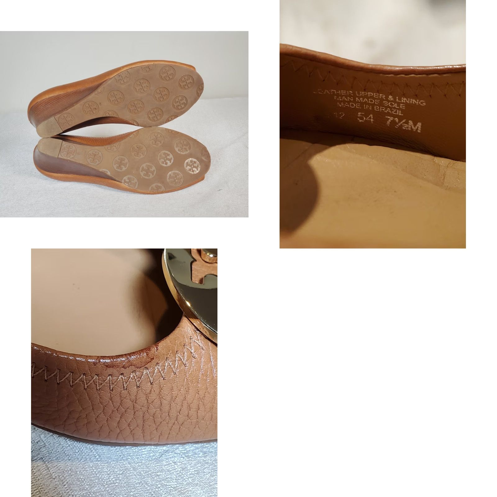 Tory Burch Tory Burch Sally 2 Brown Tumbled Leather Peep-Toe Wedge Heel Gold Logo Women US 7.5 M Size US 8 / IT 38 - 9 Thumbnail