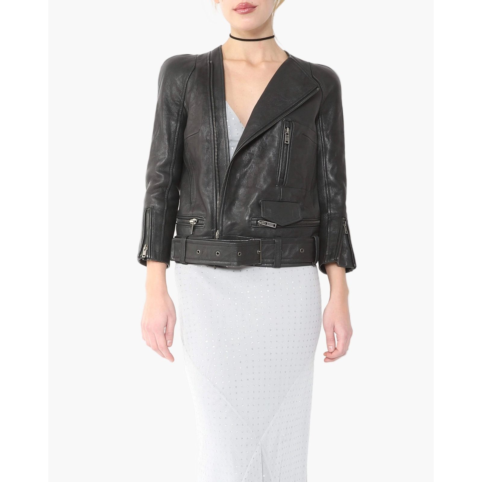 Haider Ackermann SS16 Round Shoulder Biker Jacket in Black Leather Size XS / US 0-2 / IT 36-38 - 1 Thumbnail