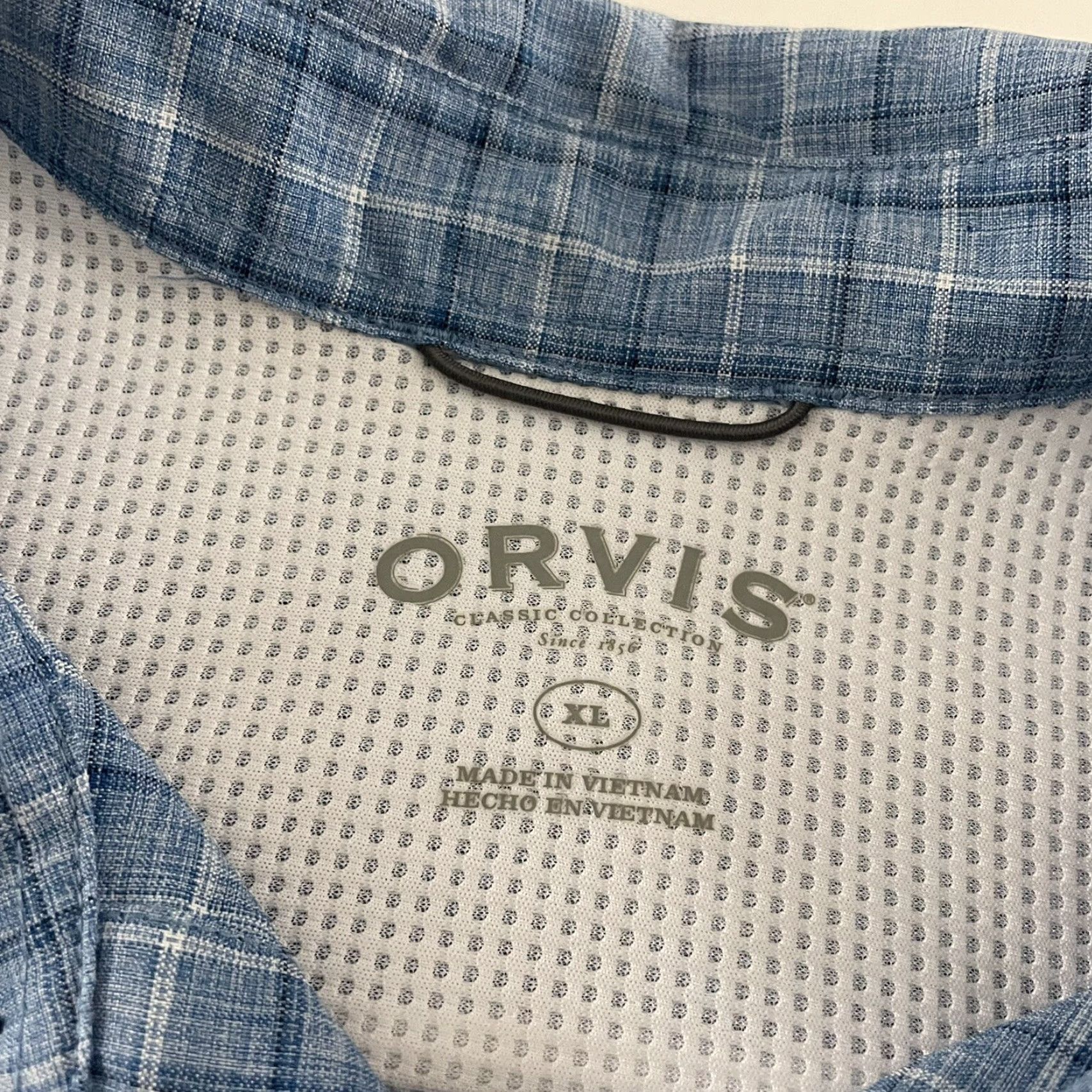 Orvis Orvis Plaid Short Sleeve Button-Up Shirt XL Blue Polyester Men Size US XL / EU 56 / 4 - 3 Thumbnail