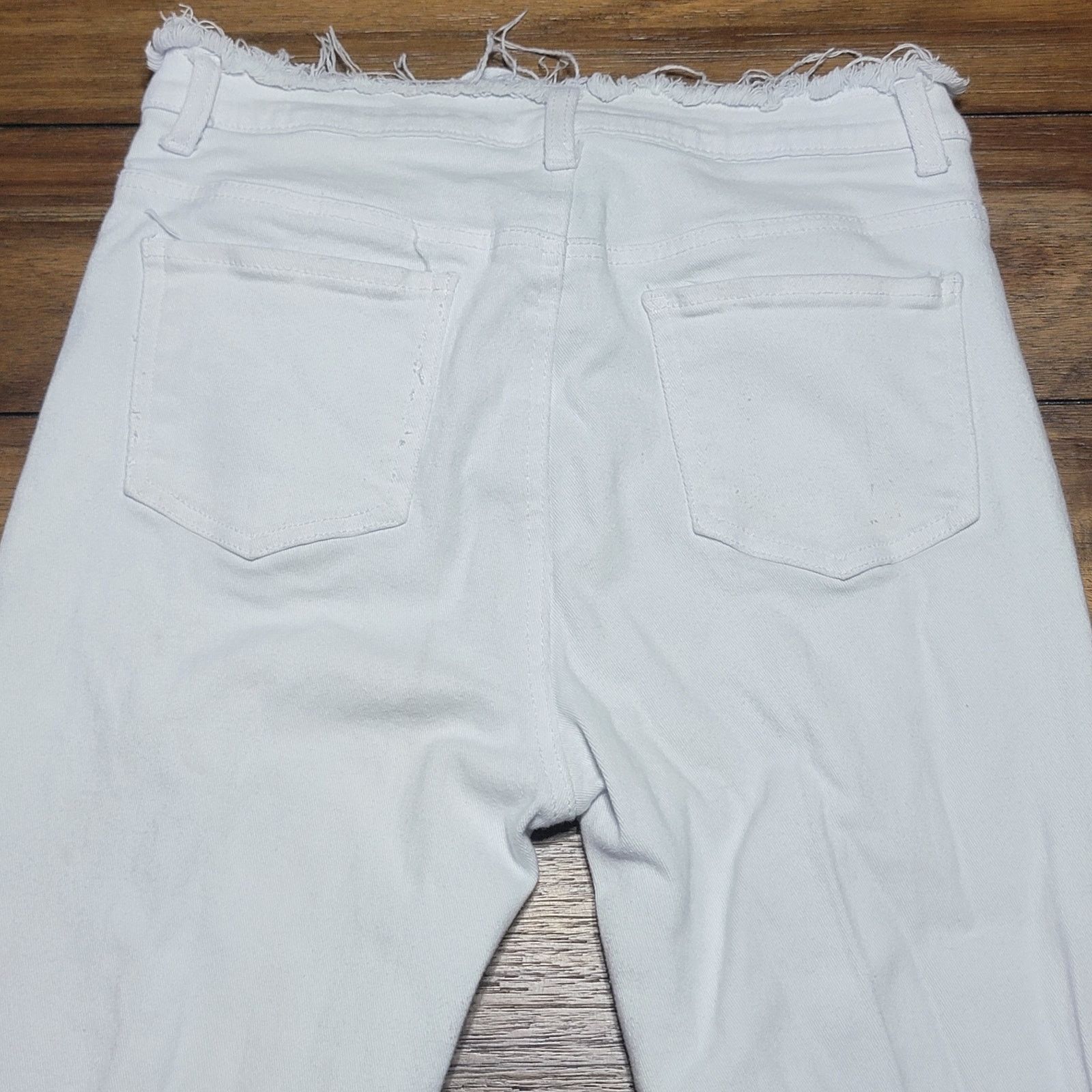 Shein Shein Woman White Denim Pants w/ Raw Hem & Waist -Size Large Size 29" - 4 Thumbnail