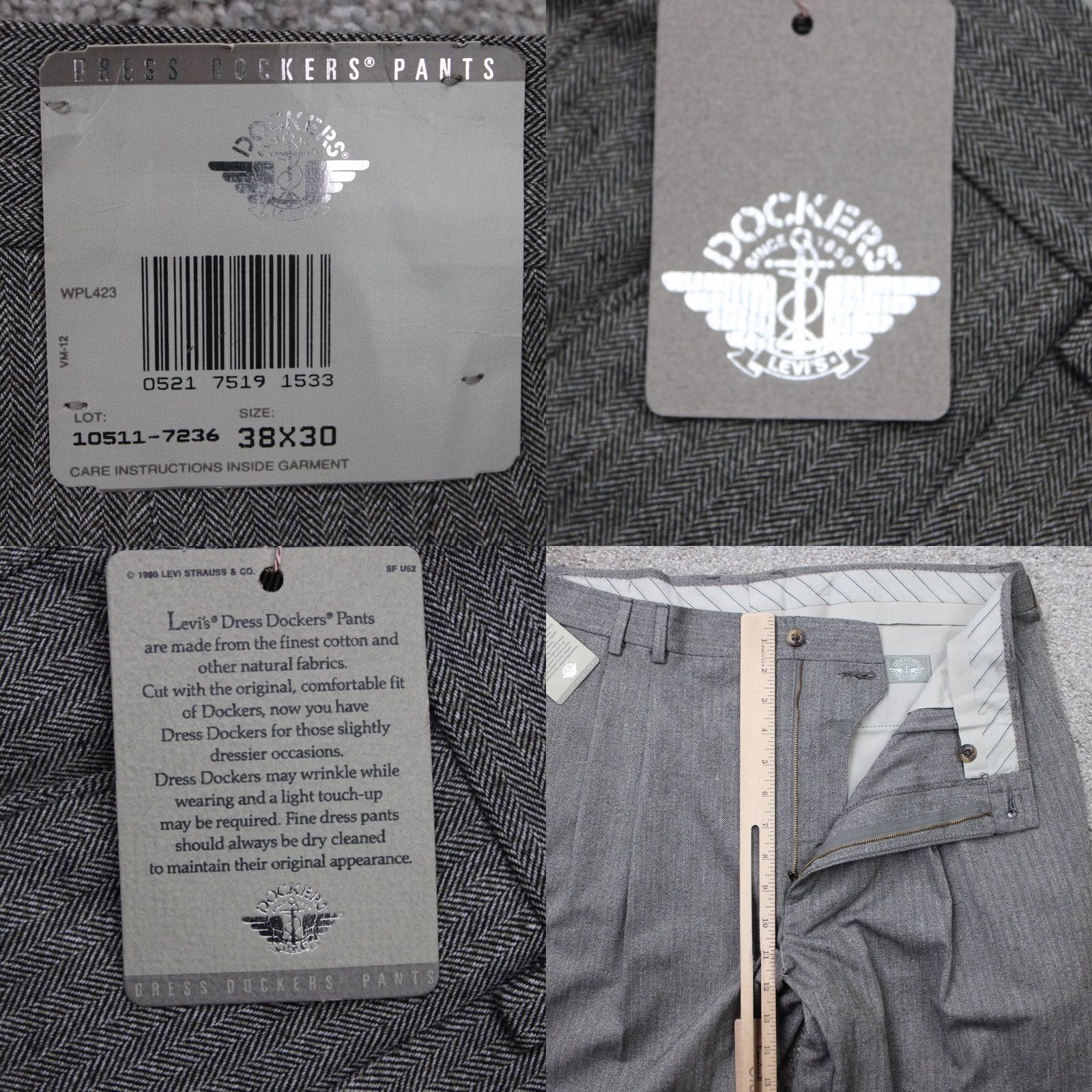 Dockers DOCKERS Pants Mens 38x30 Gray Chino Vintage NWT Pleated Cuffed Regular Straight 100% Cotton Casual Debossed USA Theme Size US 38 / EU 54 - 8 Thumbnail