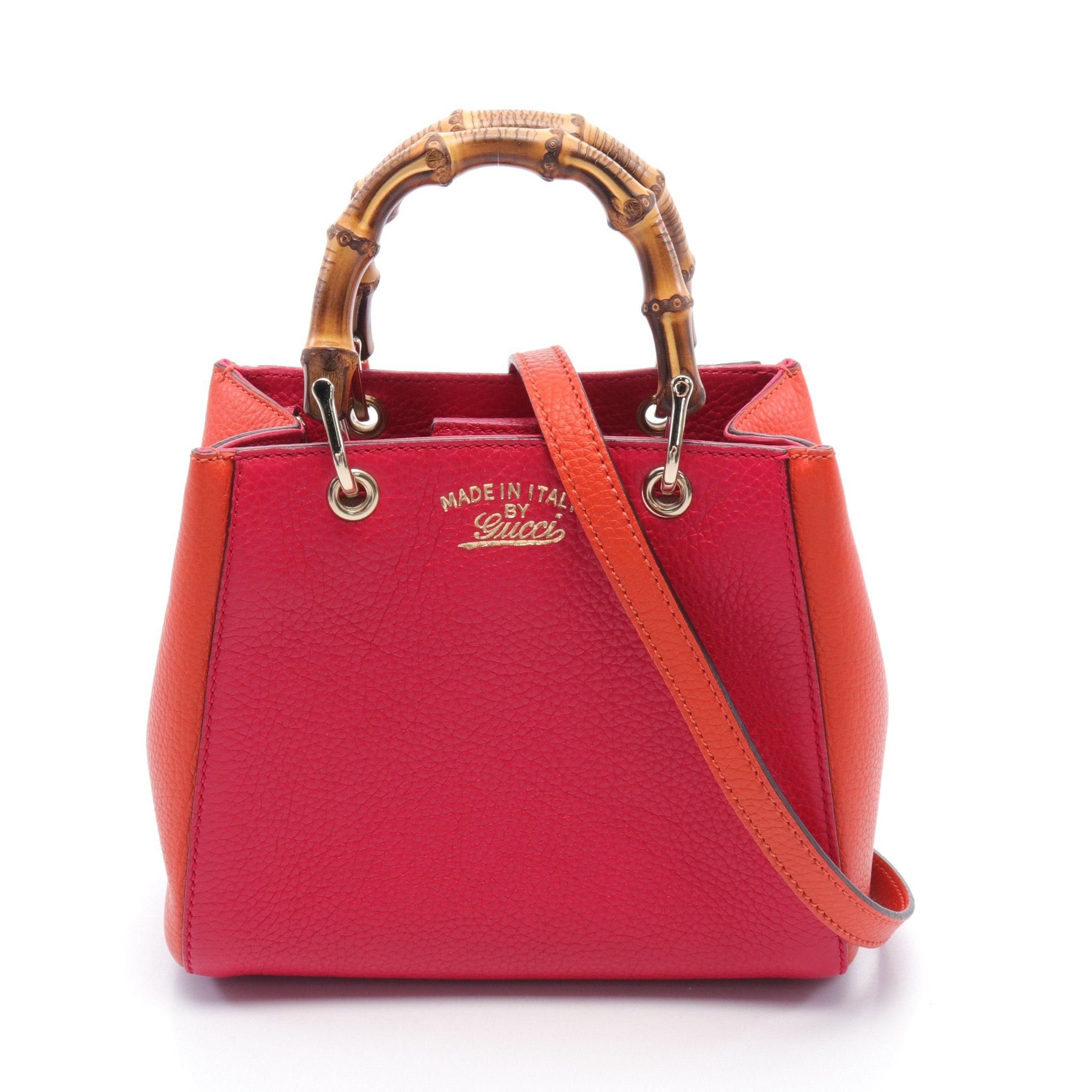 image of Gucci Bamboo Mini Shopper Handbag Leather Pink Orange 2Way, Women's