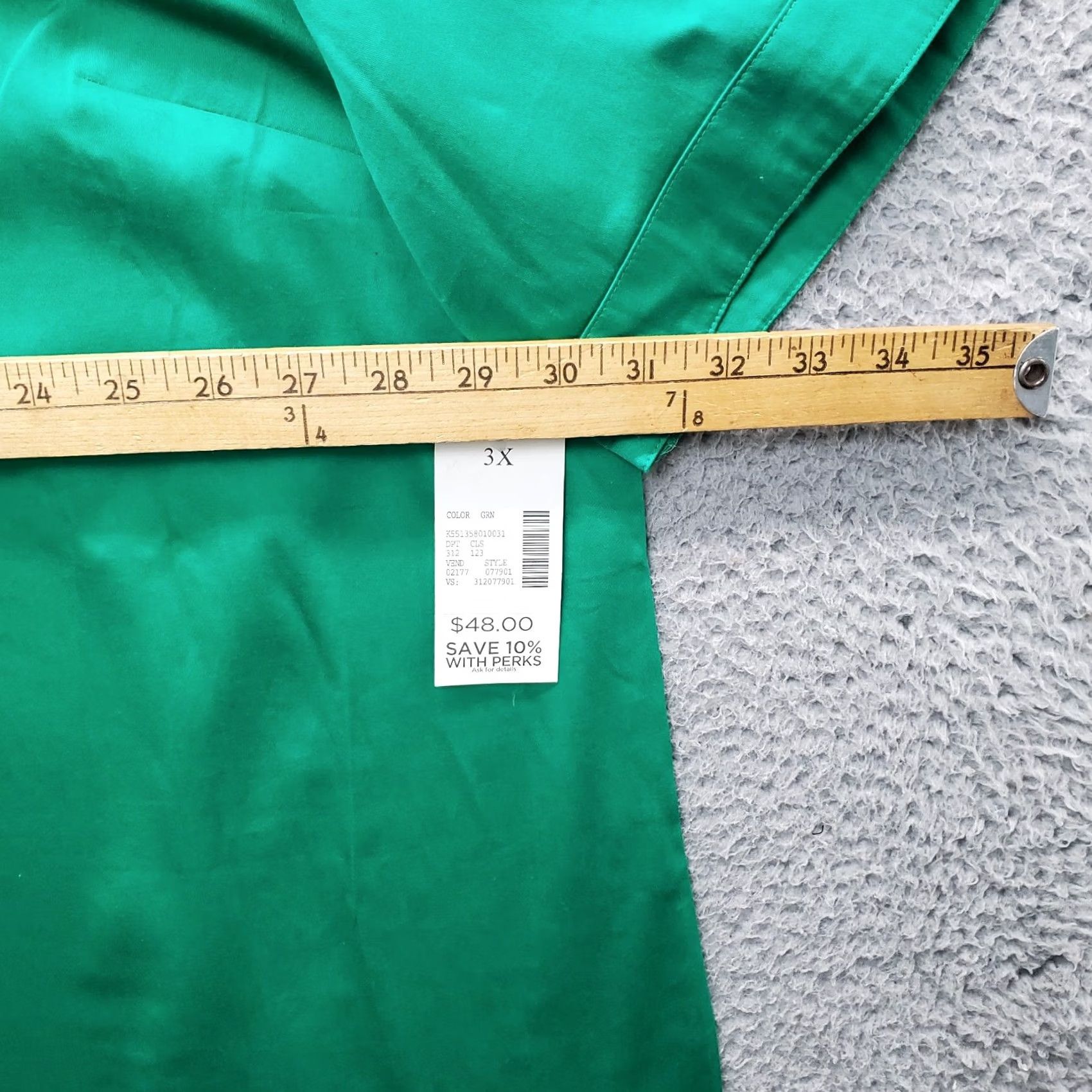 Vintage Catherines Tunic Shirt Womens 3X Green Textured Pintuck 3/4 Sleeve Button-Up Size XXL / US 16-18 / IT 52-54 - 4 Thumbnail