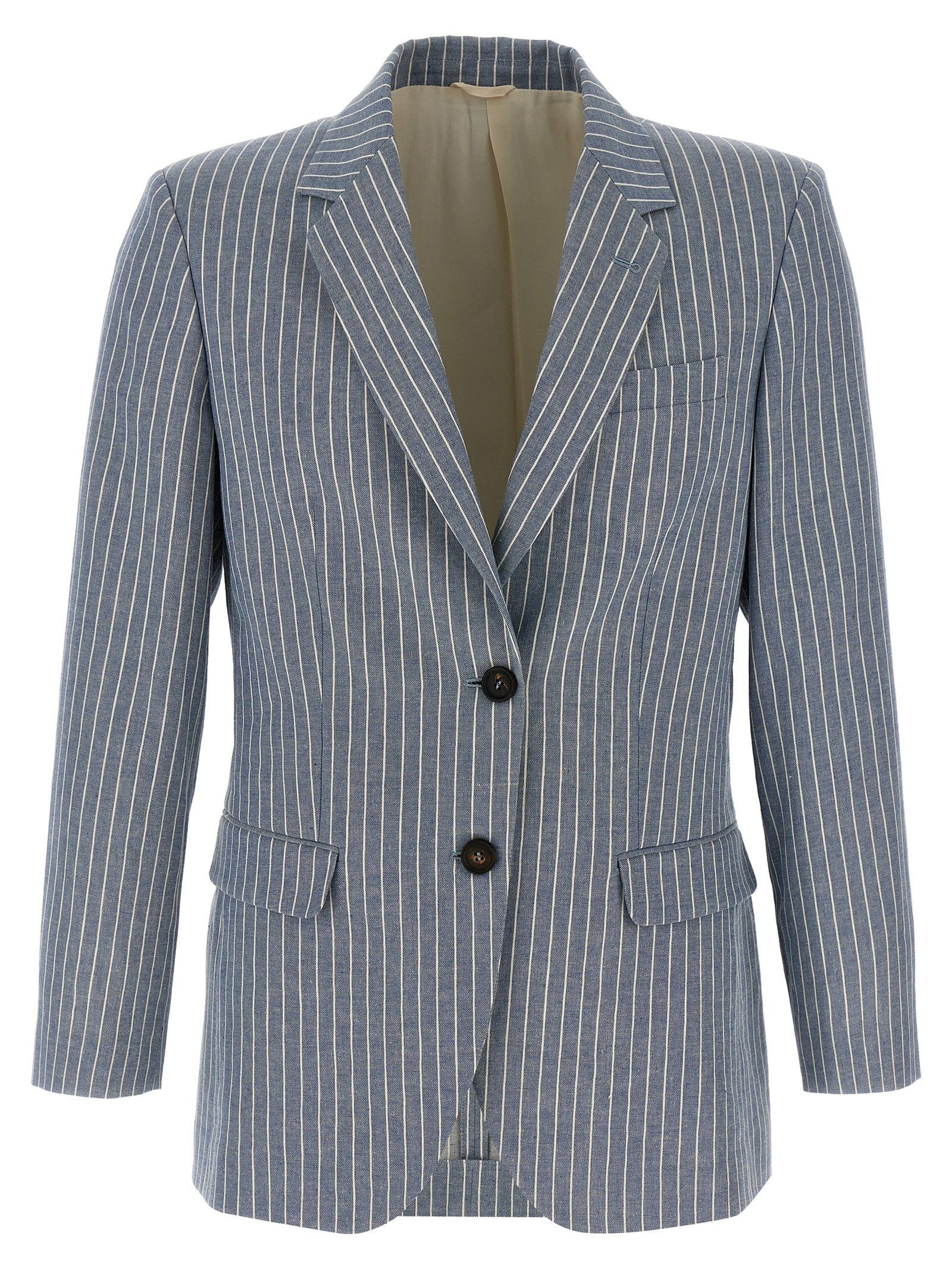 Brunello Cucinelli Pinstripe Twill Blazer Size M / US 6-8 / IT 42-44 - 1 Thumbnail