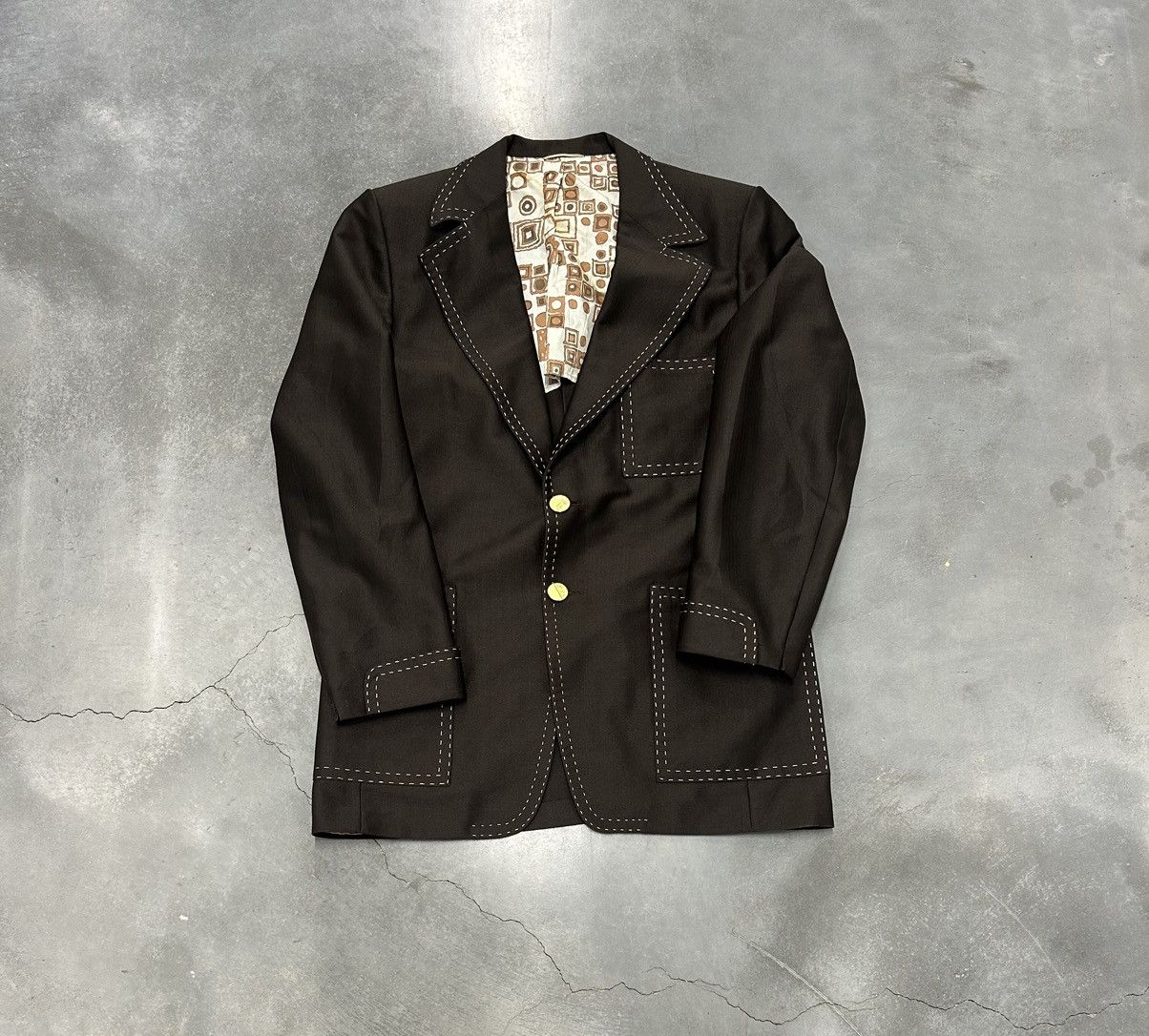 Vintage Brown and white vintage 70s blazer Size 40R - 1 Thumbnail