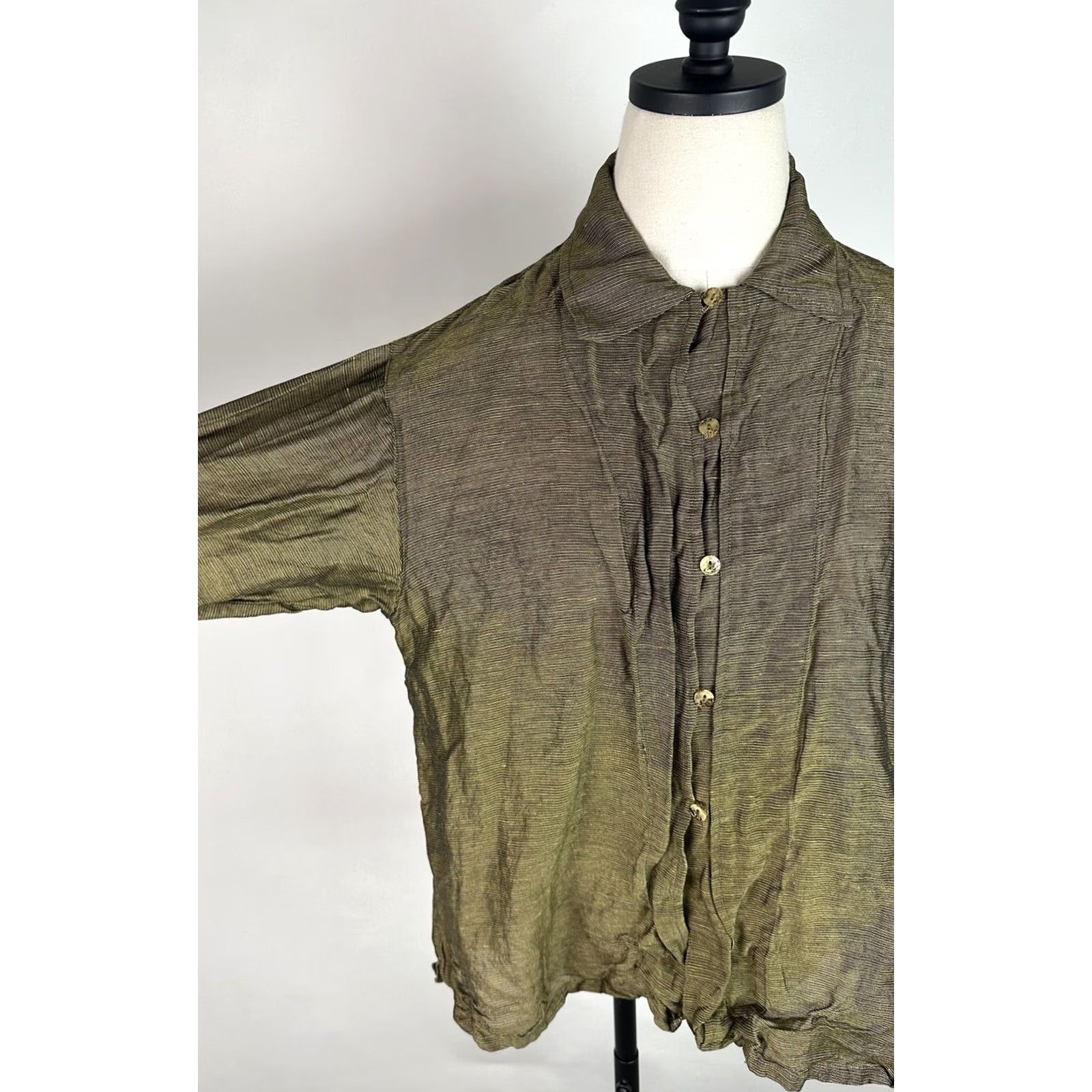 Vintage VINTAGE Ron Leal Blouse Womens M Gold Striped Linen Blend Button 3/4 Sleeve Size M / US 6-8 / IT 42-44 - 4 Thumbnail