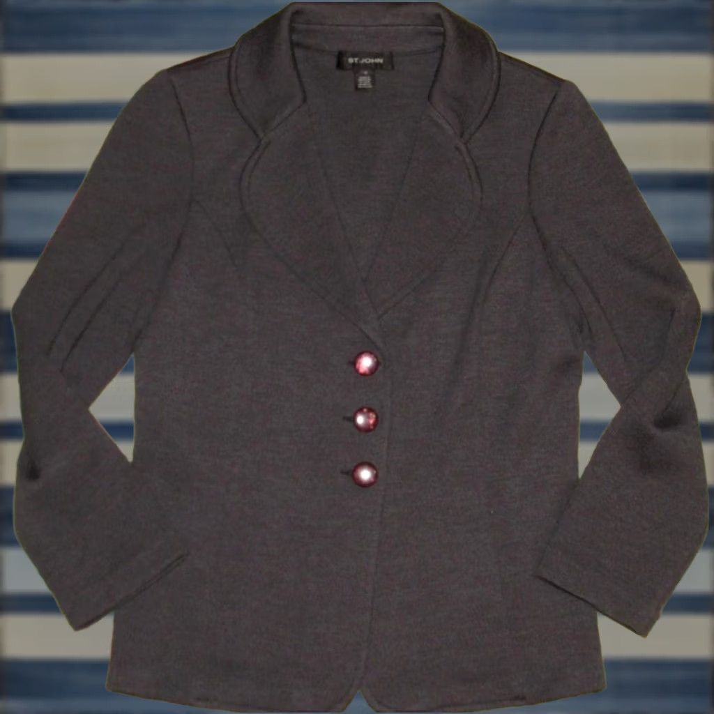 Vintage ST JOHN Grey Blazer Jacket 12 Blazer Women Wool Rayon Blend Knit Grey 12 Womens Size XL / US 12-14 / IT 48-50 - 1 Thumbnail