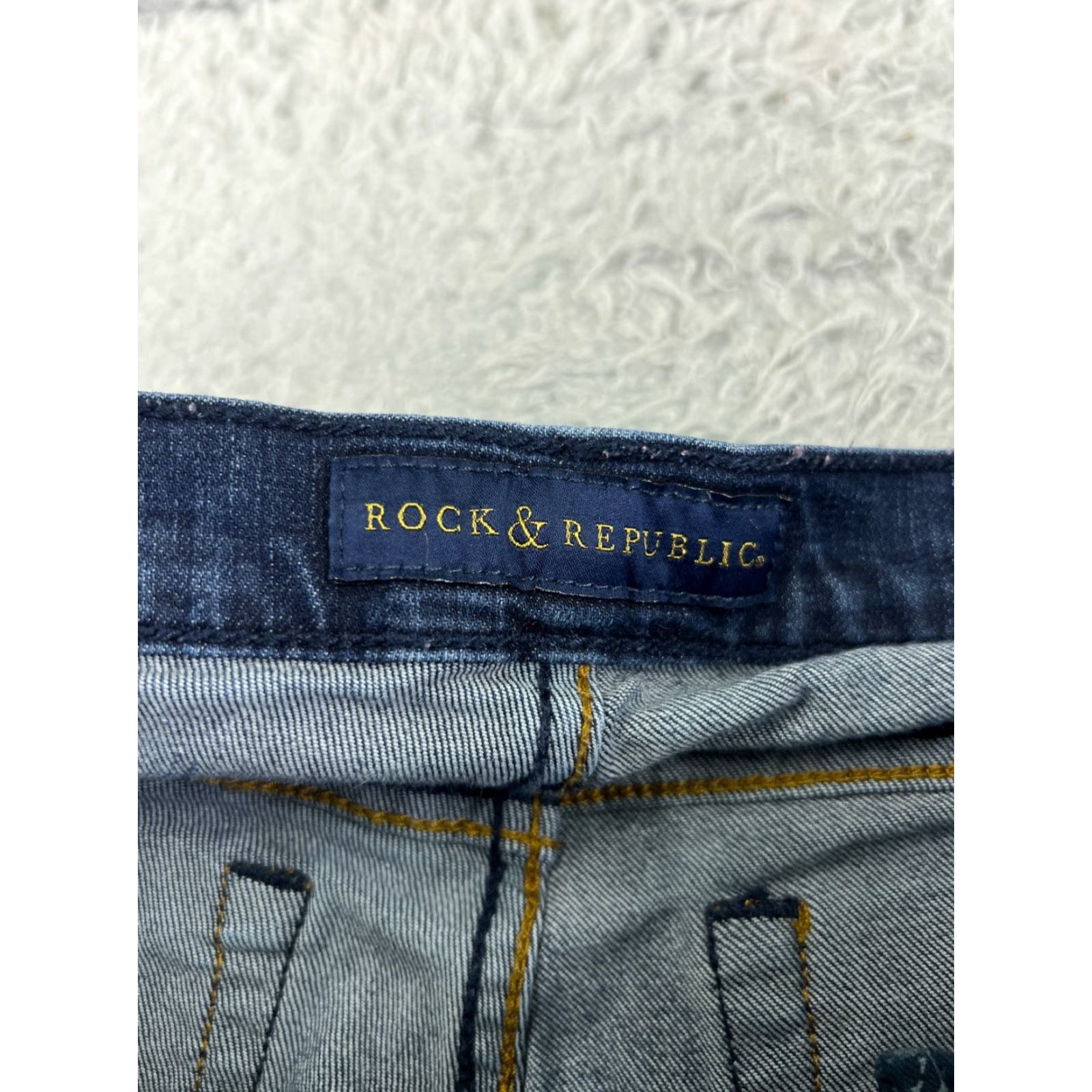 Vintage Rock & Republic Jeans Womens 8 Blue Denim Flared 5-Pocket Regular Stretch Cotton Blend Rock Pattern Vintage: No Size 30" / US 8 / IT 44 - 4 Thumbnail