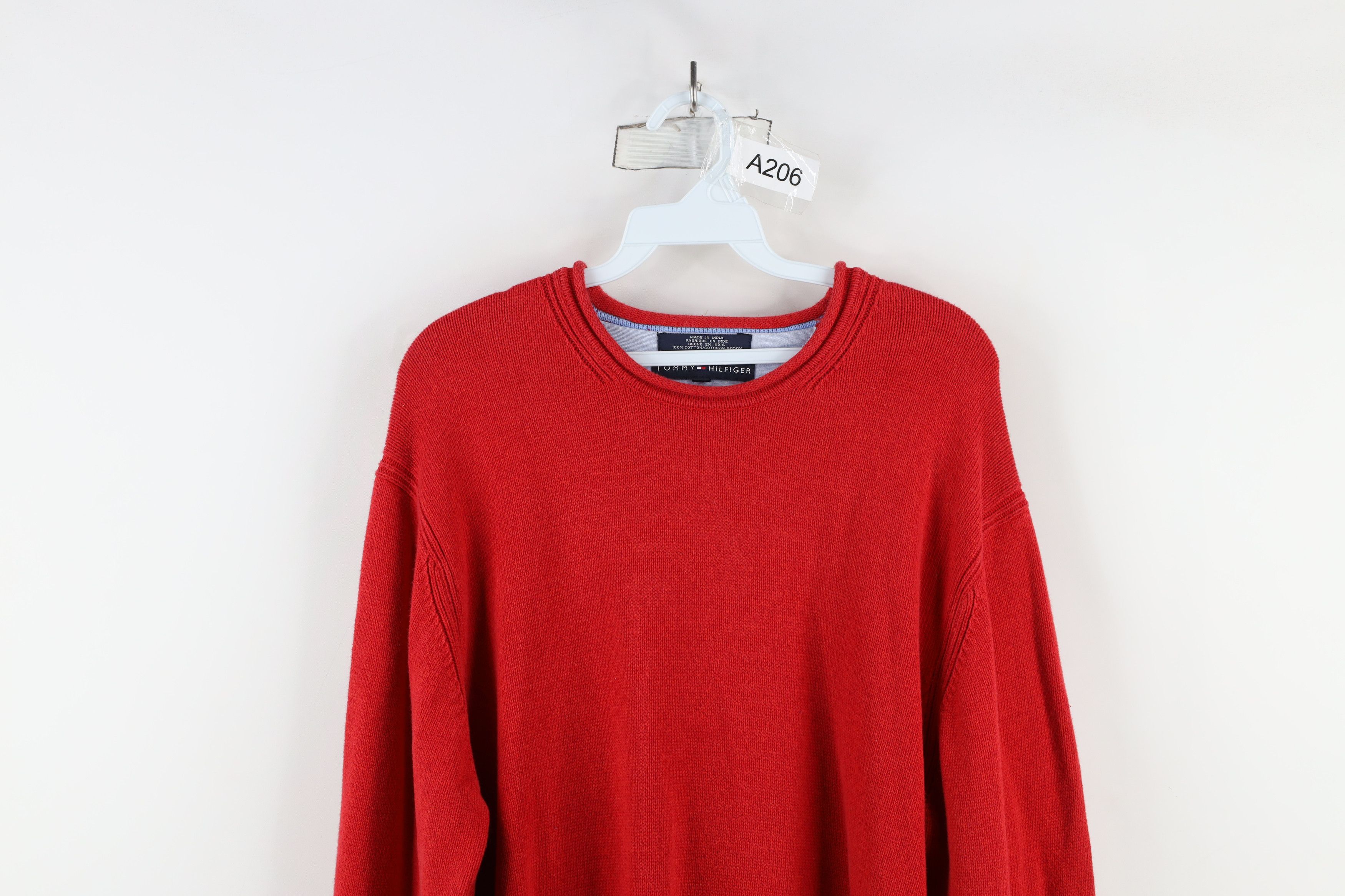 Tommy Hilfiger × Vintage Vintage 90s Tommy Hilfiger Cotton Marled Knit Sweater Red Size US L / EU 52-54 / 3 - 2 Thumbnail