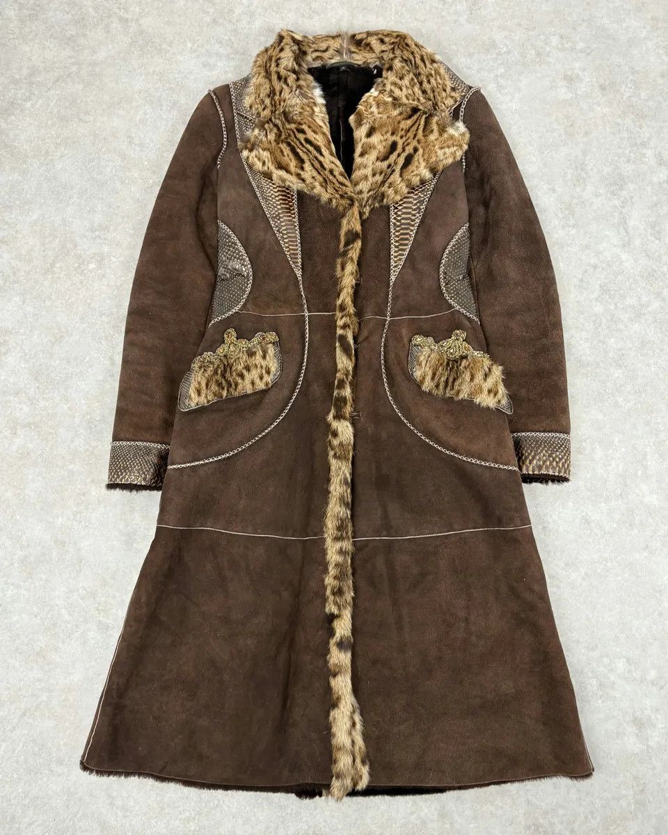 Roberto Cavalli FW2006 Roberto Cavalli Long Hybrid Brown Fur Python Leather Jacket Size XS / US 0-2 / IT 36-38 - 1 Thumbnail