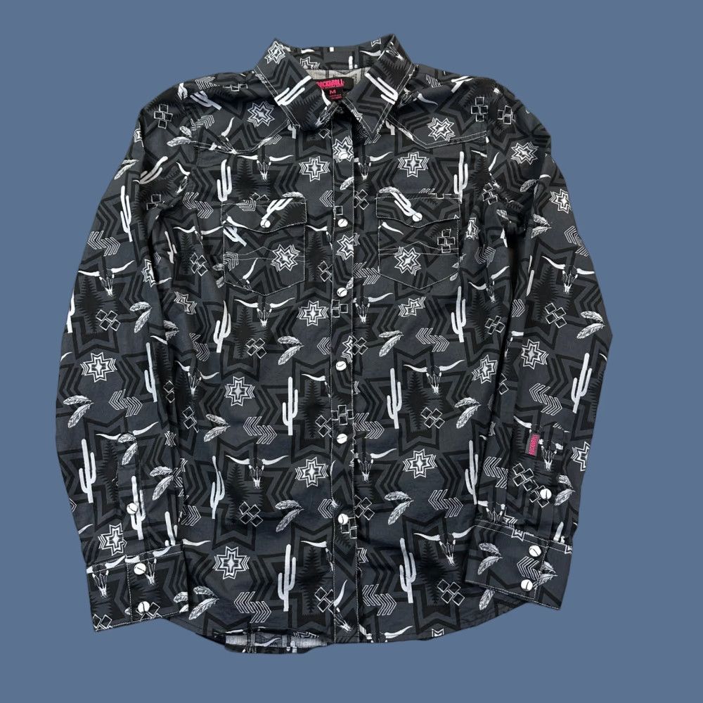 Levi's VINTAGE Rock & Roll Denim Shirt Women's Medium Black Aztec Pearl Snap Western Rodeo Size M / US 6-8 / IT 42-44 - 1 Thumbnail
