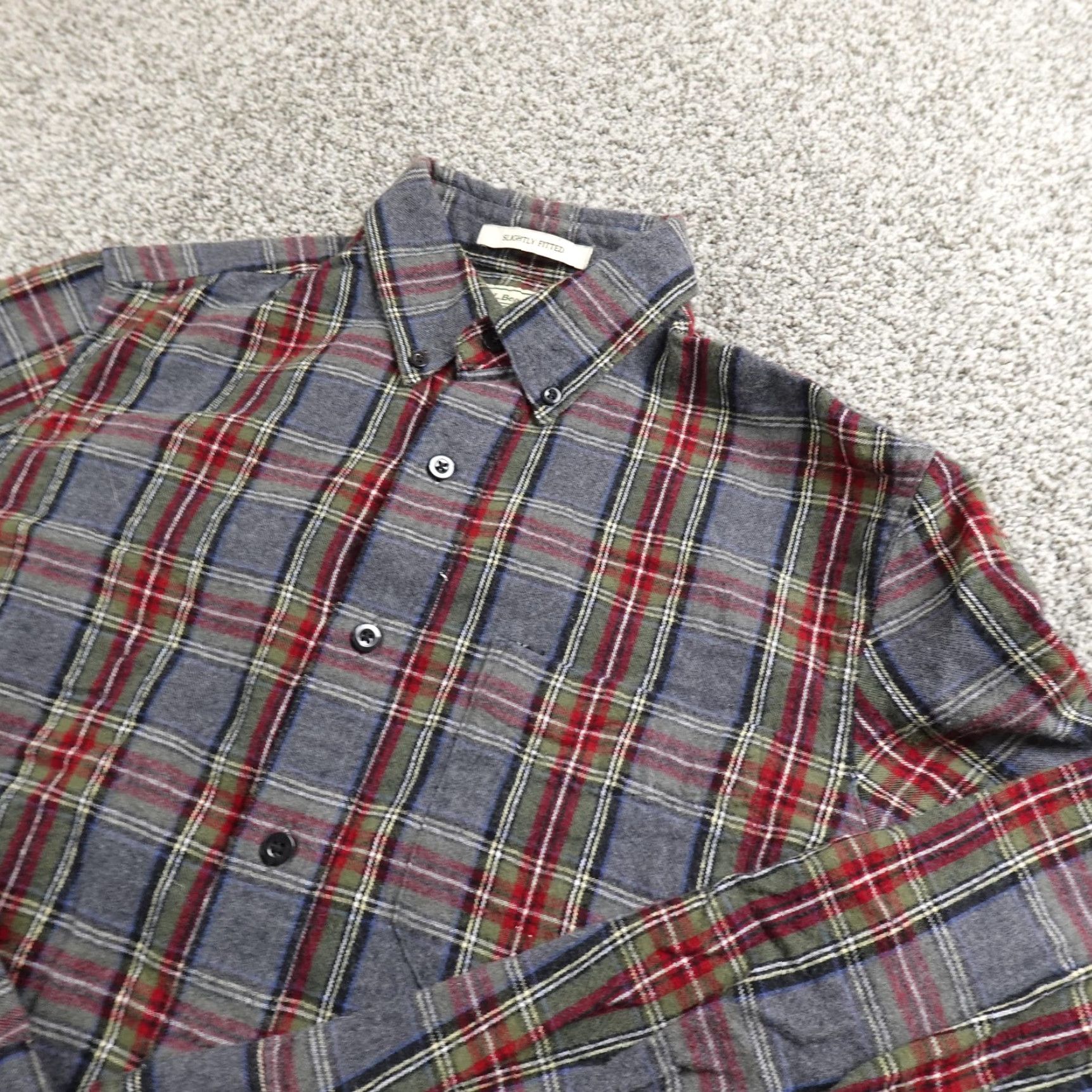 Vintage LL Bean Shirt Mens S Gray Red Scotch Plaid Flannel Button Up Long Sleeve Outdoor Size US S / EU 44-46 / 1 - 2 Thumbnail