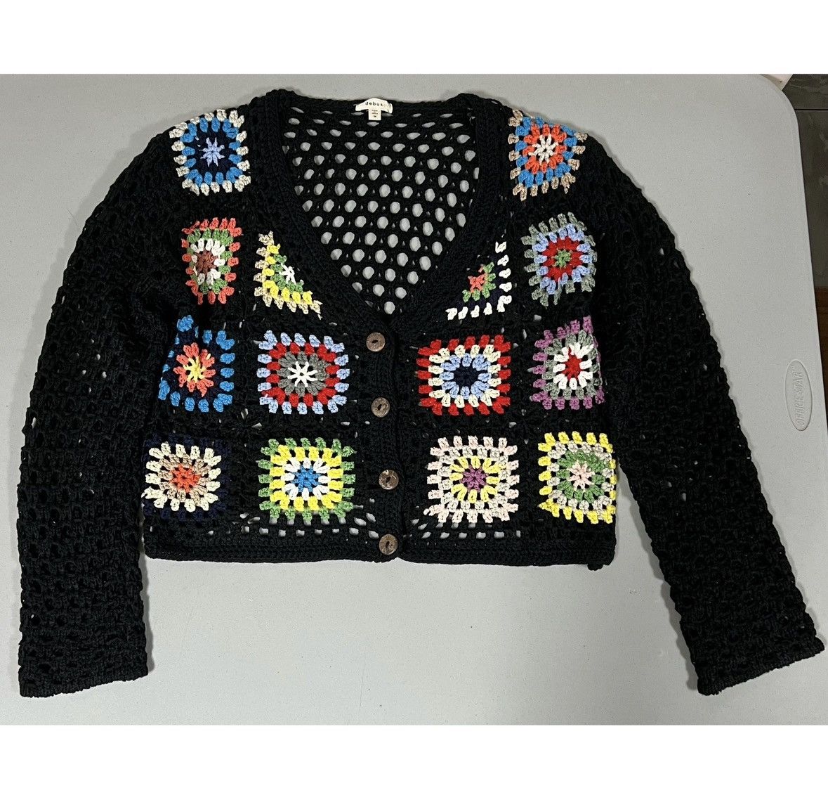 Debut Black Mandala Boho Crochet Knit Sweater Cardigan Size M ❤️✨ Size M / US 6-8 / IT 42-44 - 3 Thumbnail