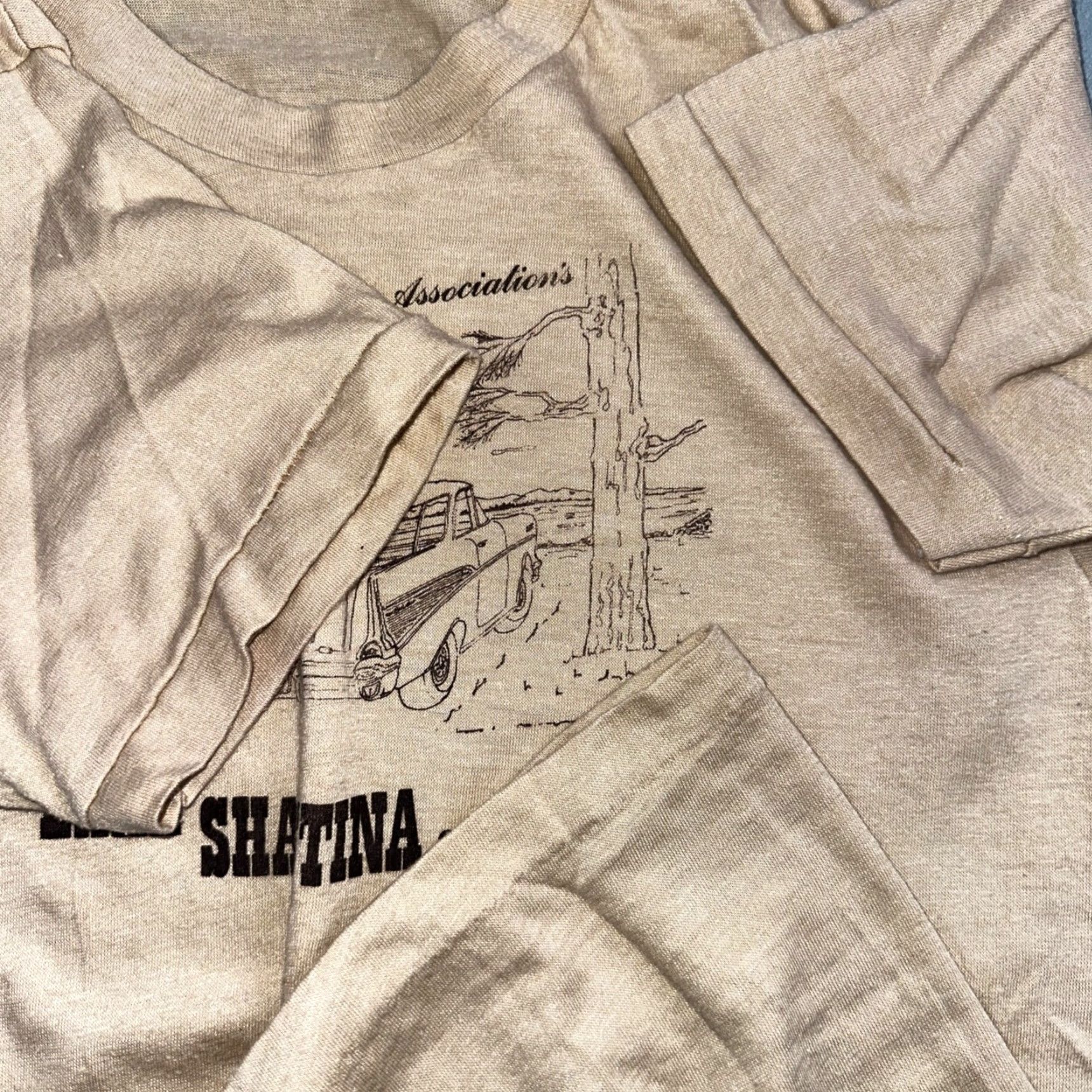 Nomad VINTAGE Lake Shastina Campout 1979 T-Shirt Men L Beige Crew Neck Short Sleeve 70s 80s 90s VTG Shirt Mens Size US L / EU 52-54 / 3 - 6 Thumbnail