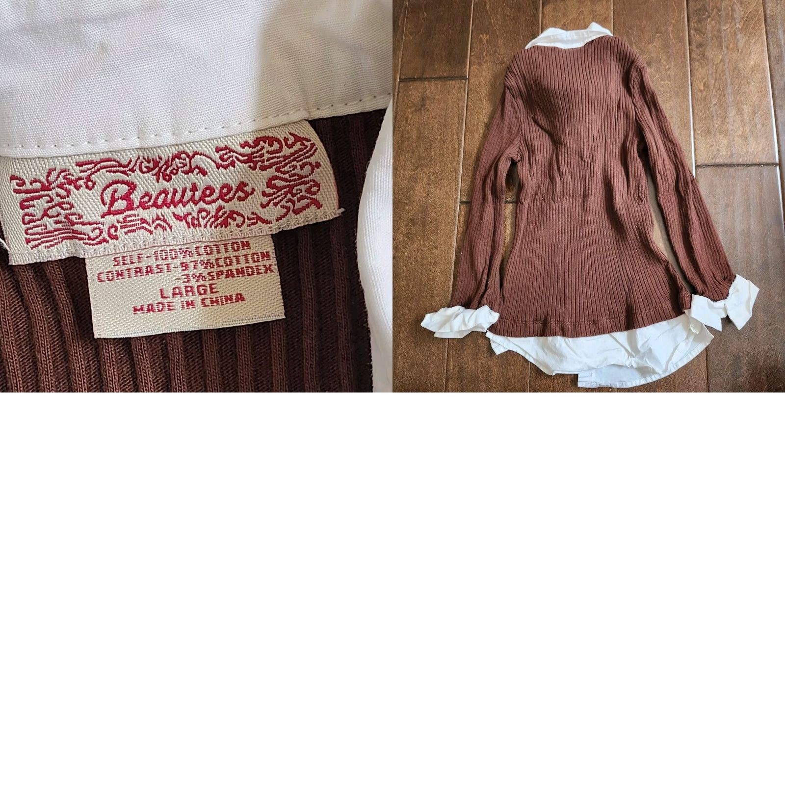 Vintage Beautees Junior Layered Look Preppy Buttons Collar Neck Sweater L Teens Brown Long Sleeve Regular Size L Size L / US 10 / IT 46 - 8 Thumbnail