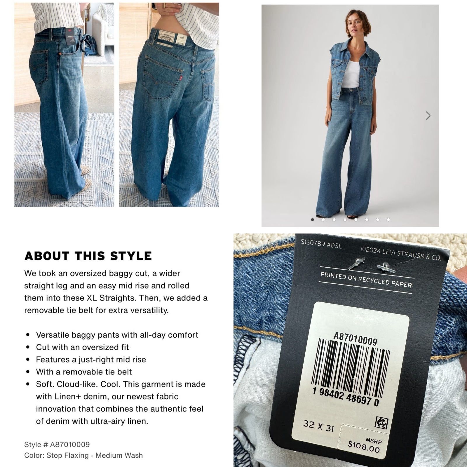 VINTAGE Levis XL Straight Jeans Women 32x31 Blue Denim Cotton Linen Wide Leg Baggy - Levi's Jeans - 80s Grunge Retro USA Mens?