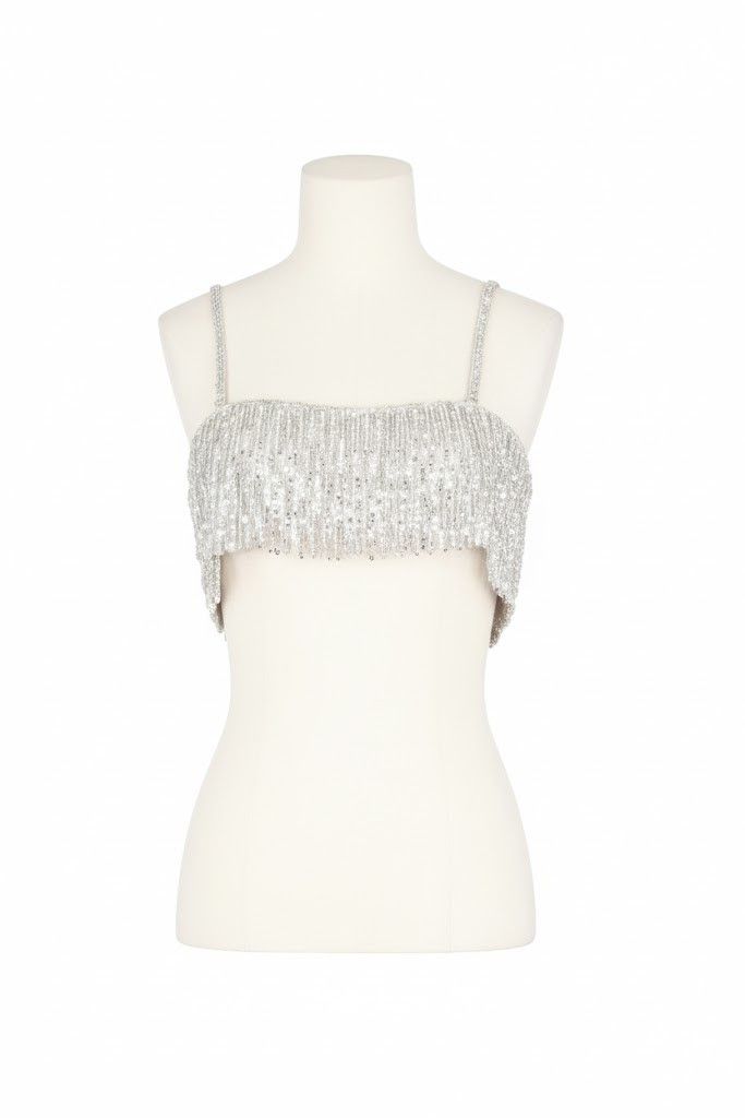 Saint Laurent Paris oc11z1025 Crop Top Brode Georgette De So Gris in Nude Size S / US 4 / IT 40 - 1 Preview