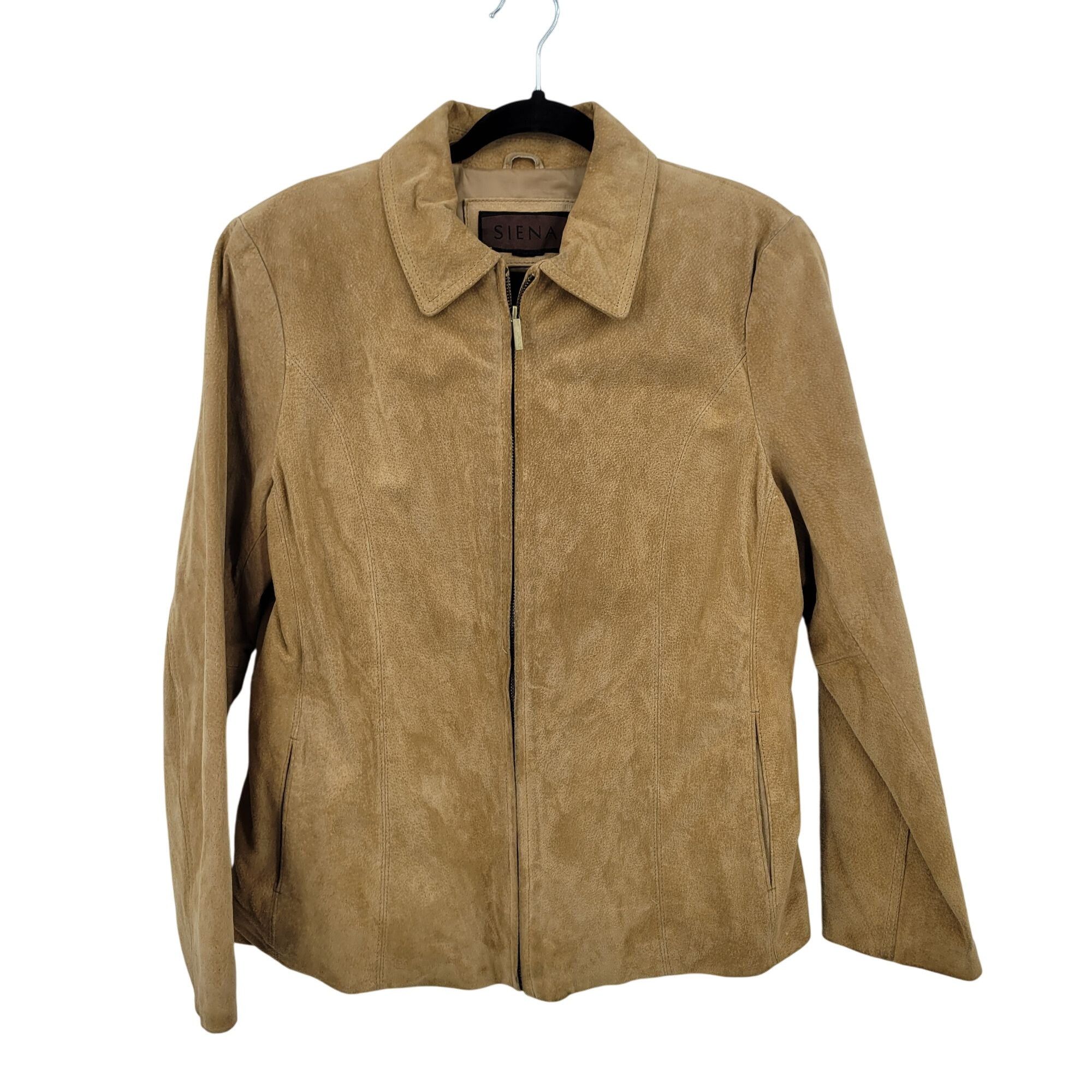 Vintage Vtg Womens Siena Camel Suede Genuine Leather Jacket Shacket Size L / US 10 / IT 46 - 1 Thumbnail