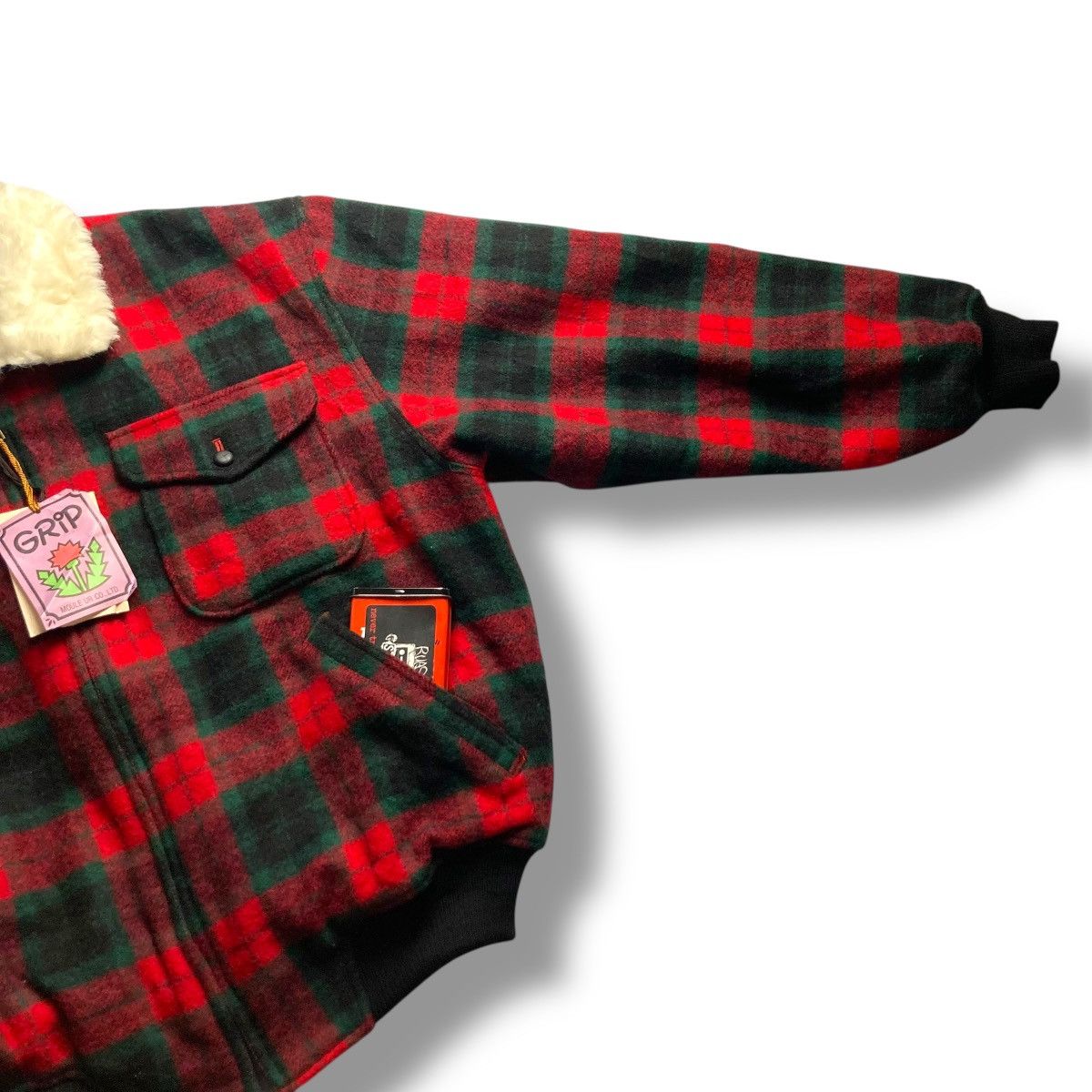 Japanese Brand 🇯🇵 VINTAGE GRIP CHECKERED FULL ZIP WOOL BOMBER JACKET Size US XL / EU 56 / 4 - 8 Thumbnail