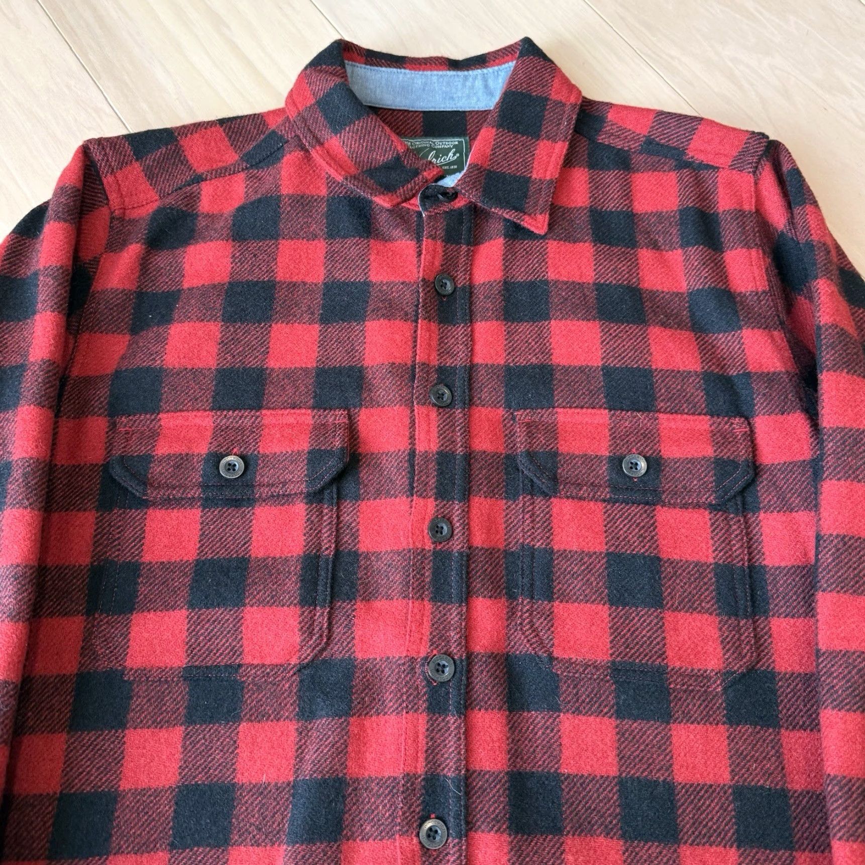 Vintage VINTAGE Woolrich Wool Shirt Large Red Buffalo Plaid Long Sleeve Button-Down Mens Wool Shirt Size US L / EU 52-54 / 3 - 3 Thumbnail