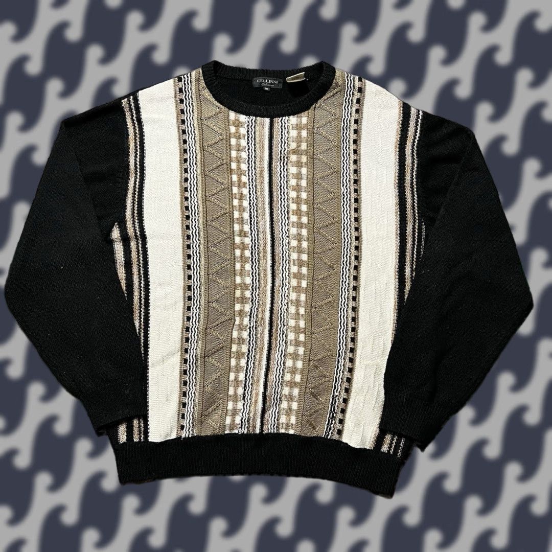 VINTAGE Coogi Style Sweater Mens M Geometric Knit Crewneck Grandpa Y2K A4 Colorful Multicolor Wool Acrylic Knit