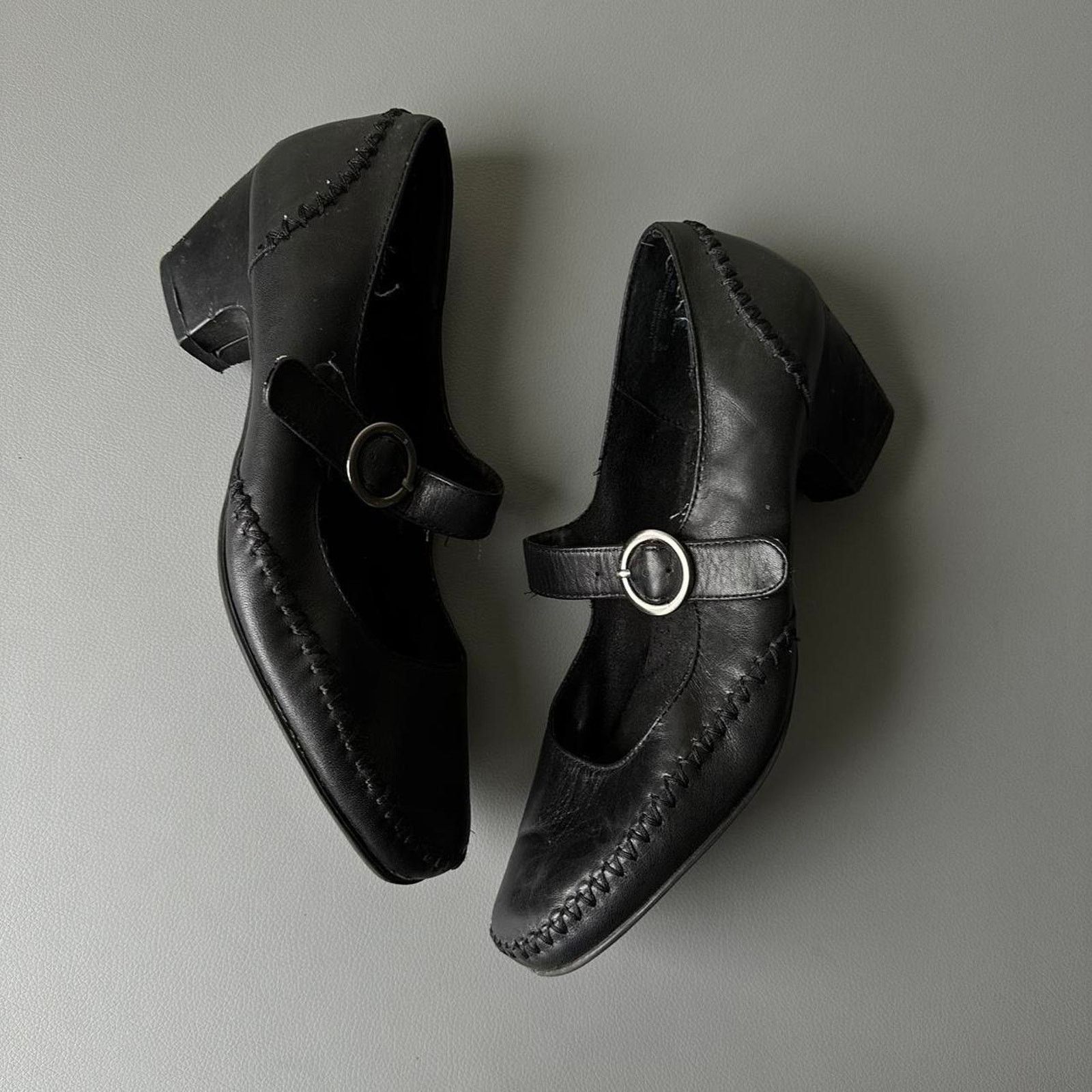 Vintage Vintage Y2K Black Leather Woven Slim Mary Jane Strap Heel Size US 8 / IT 38 - 2 Thumbnail