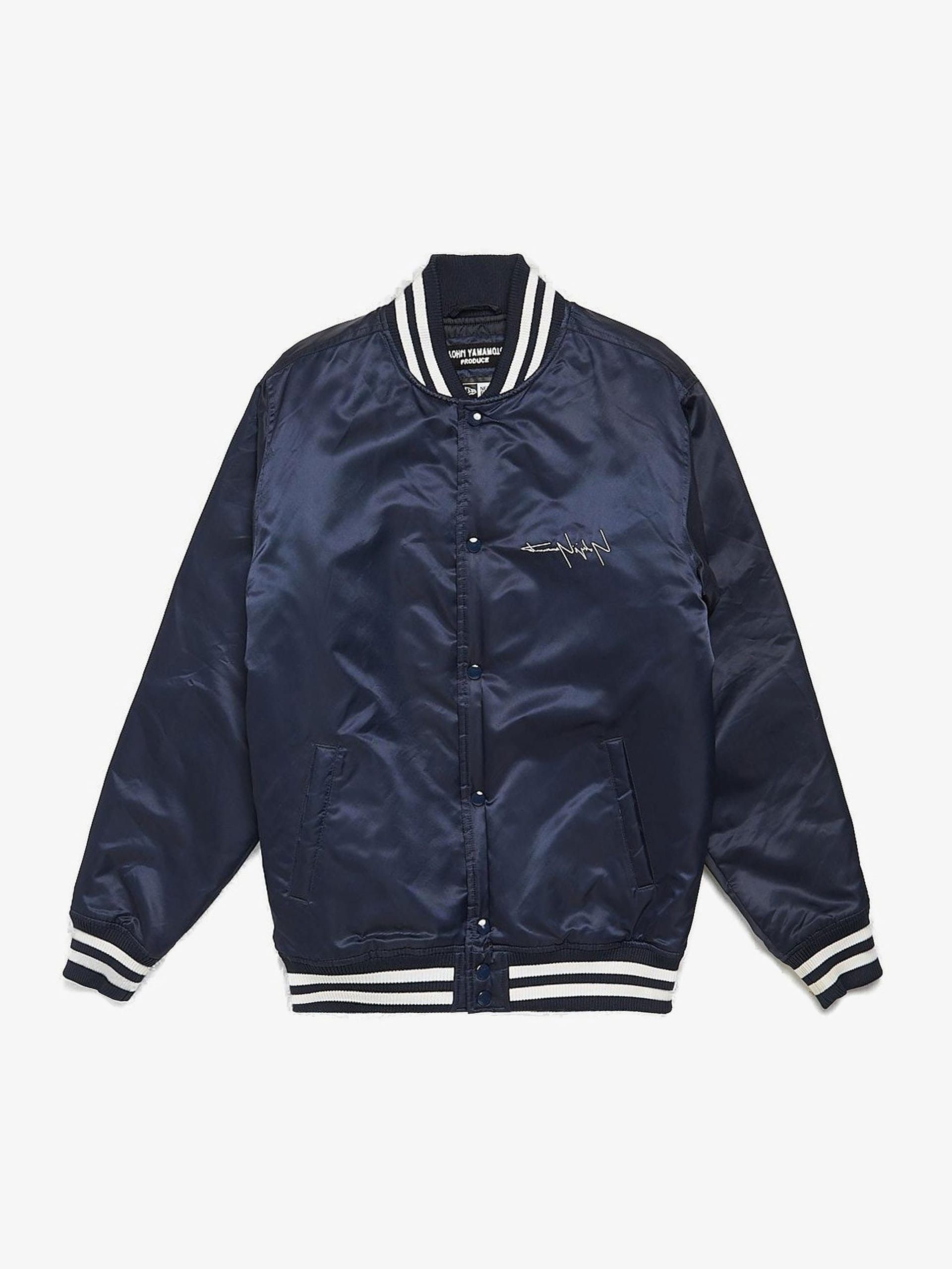 Yohji Yamamoto Navy Logo Embossed Back Printed Nylon Bomber Jacket 