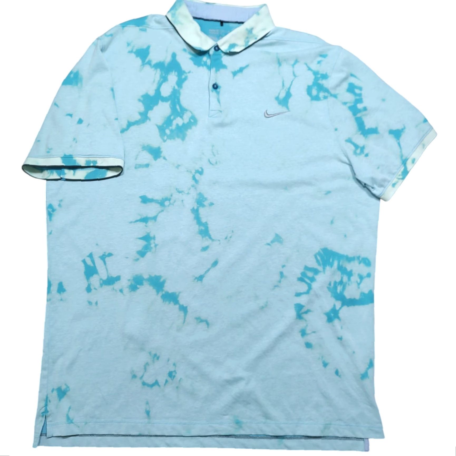 Nike VINTAGE Nike Shirt Polo Mens XL Tie Dye Light Blue DriFit 90s College USA American Breathable Cotton Blend Short Sleeve Collared Button Polo Shirt Size US XL / EU 56 / 4 - 2 Thumbnail