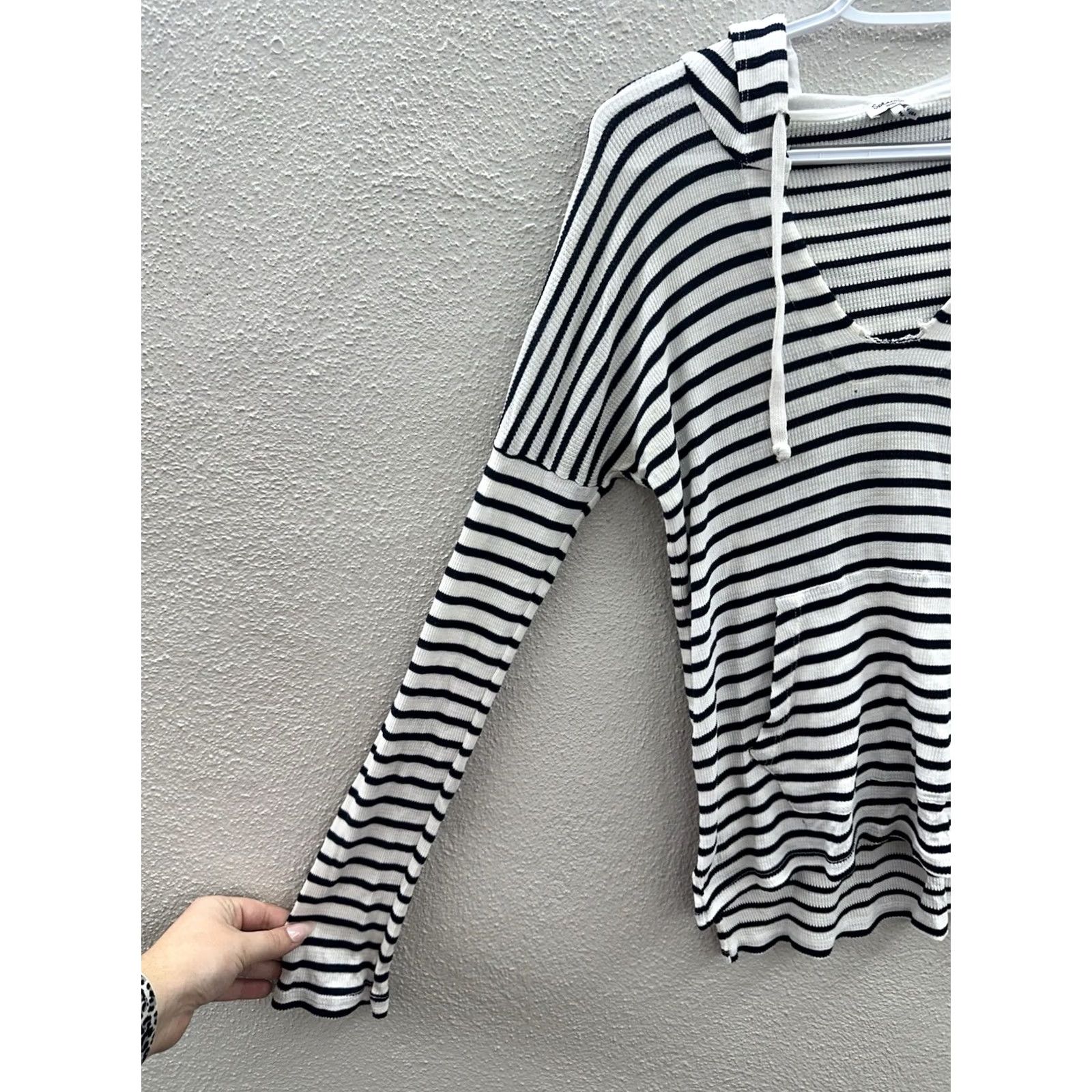 Splendid Small White Black Striped Long Sleeve Hooded Thin Womens Shirt Splendid Size S / US 4 / IT 40 - 2 Thumbnail
