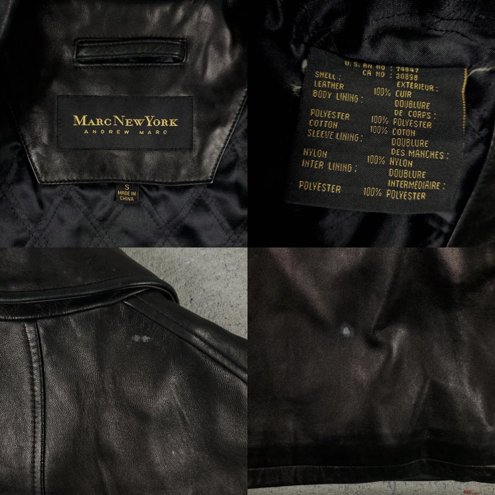 Vintage Marc New York Jacket Mens Small Black Leather Zip Up Quilted Lined Classic Coat Size US S / EU 44-46 / 1 - 8 Thumbnail