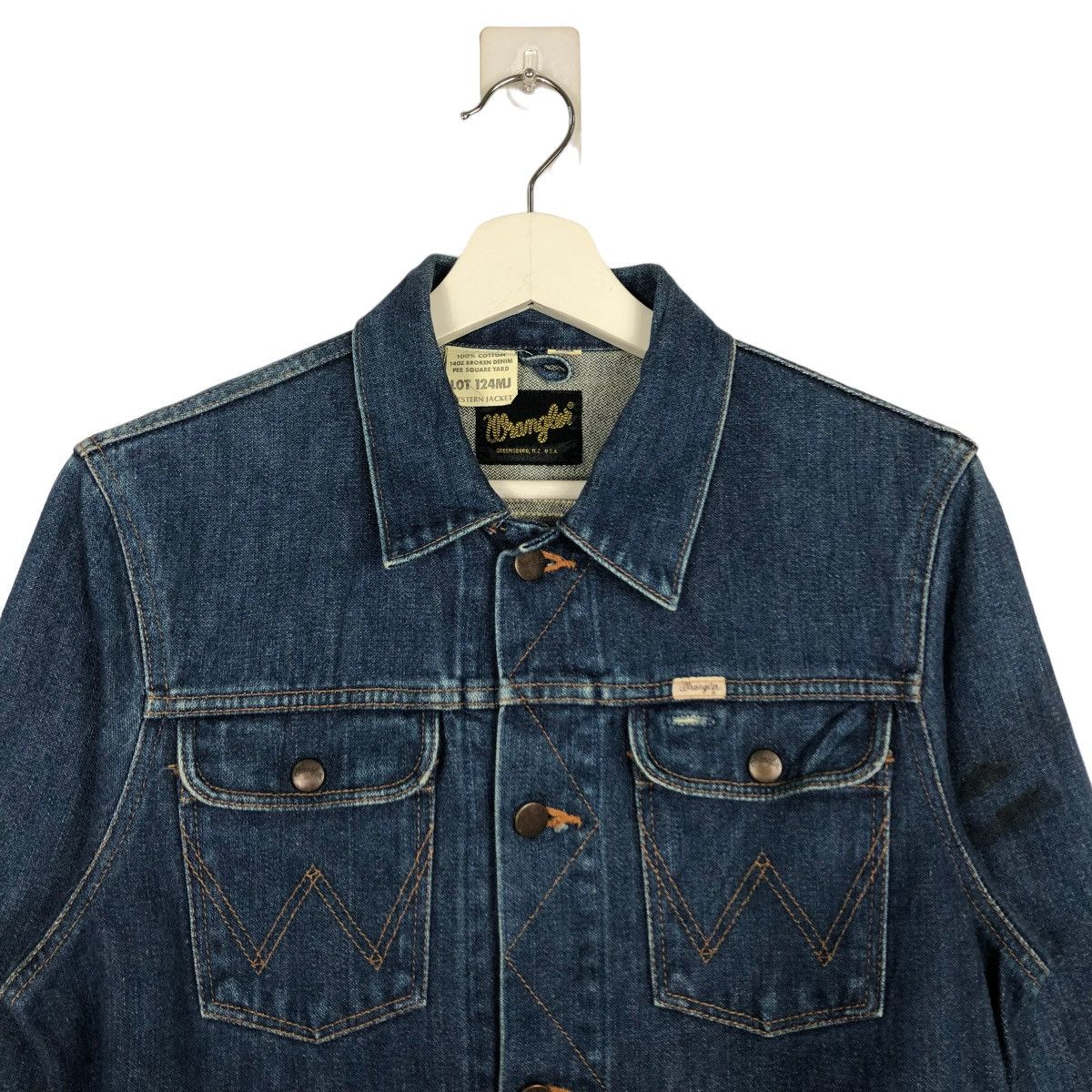 Vintage × Wrangler 🔥 VINTAGE WEANGLER 14OZ BROKEN DENIM TRUCKER WESTERN JACKET Size US S / EU 44-46 / 1 - 4 Thumbnail