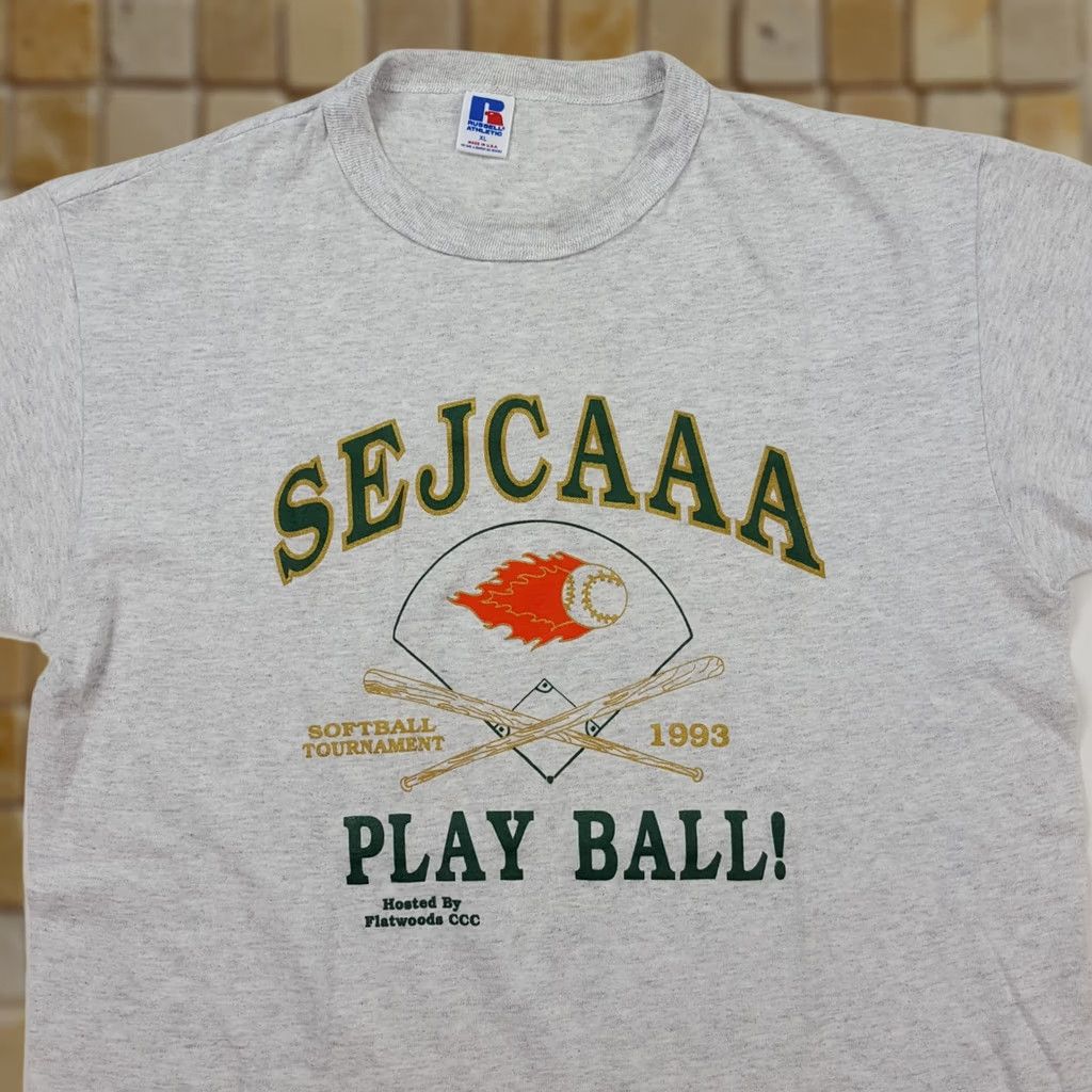 Russell Athletic VINTAGE Russell Athletic Gray T-Shirt Mens XL 90s Baseball USA Softball Tournament Graphic Print Shirt Size US XL / EU 56 / 4 - 1 Thumbnail