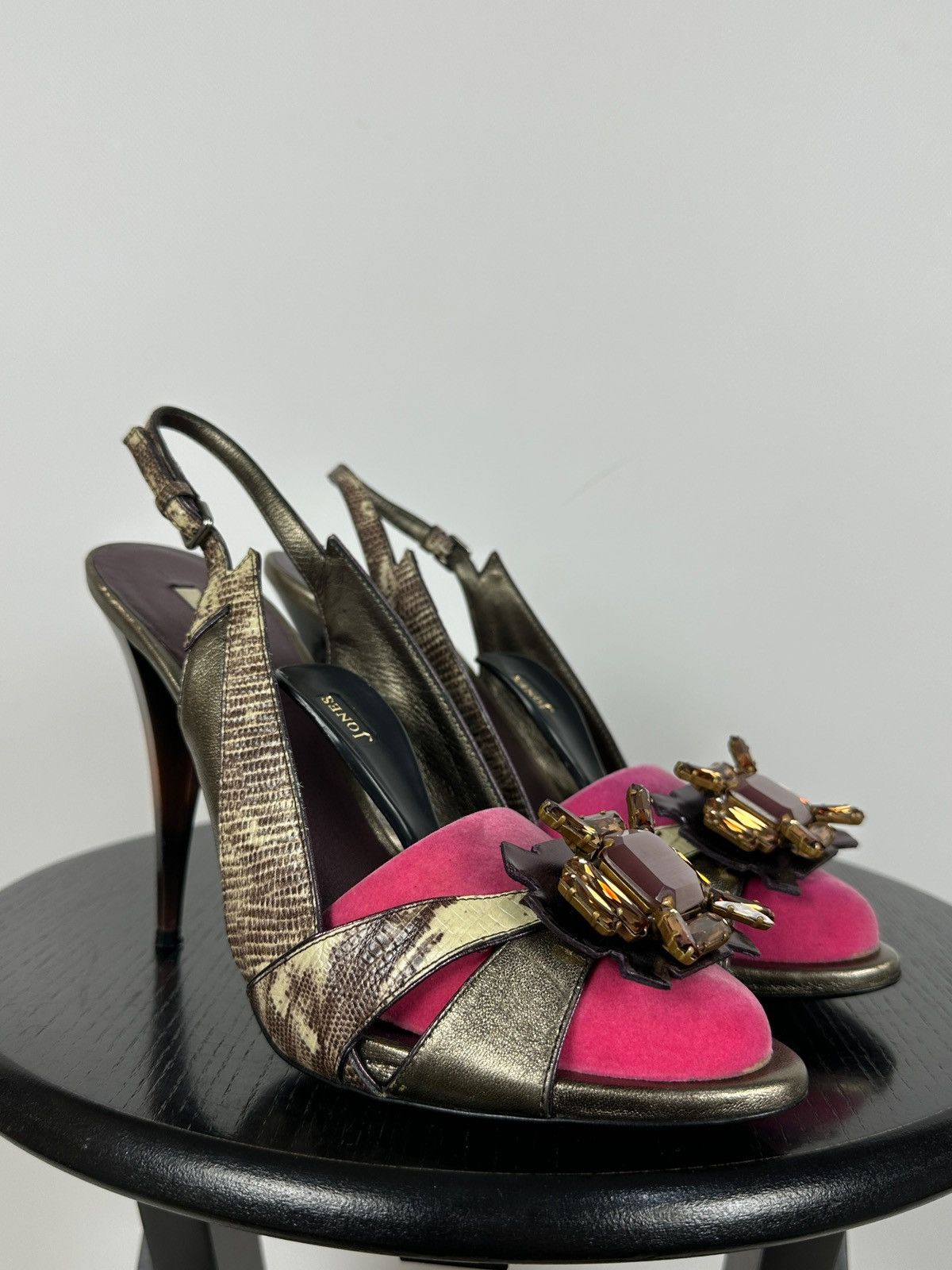 Miu Miu Miu Miu Leather Snakeskin Jewel Slingback Sandals Heels Size US 10 / IT 40 - 9 Thumbnail