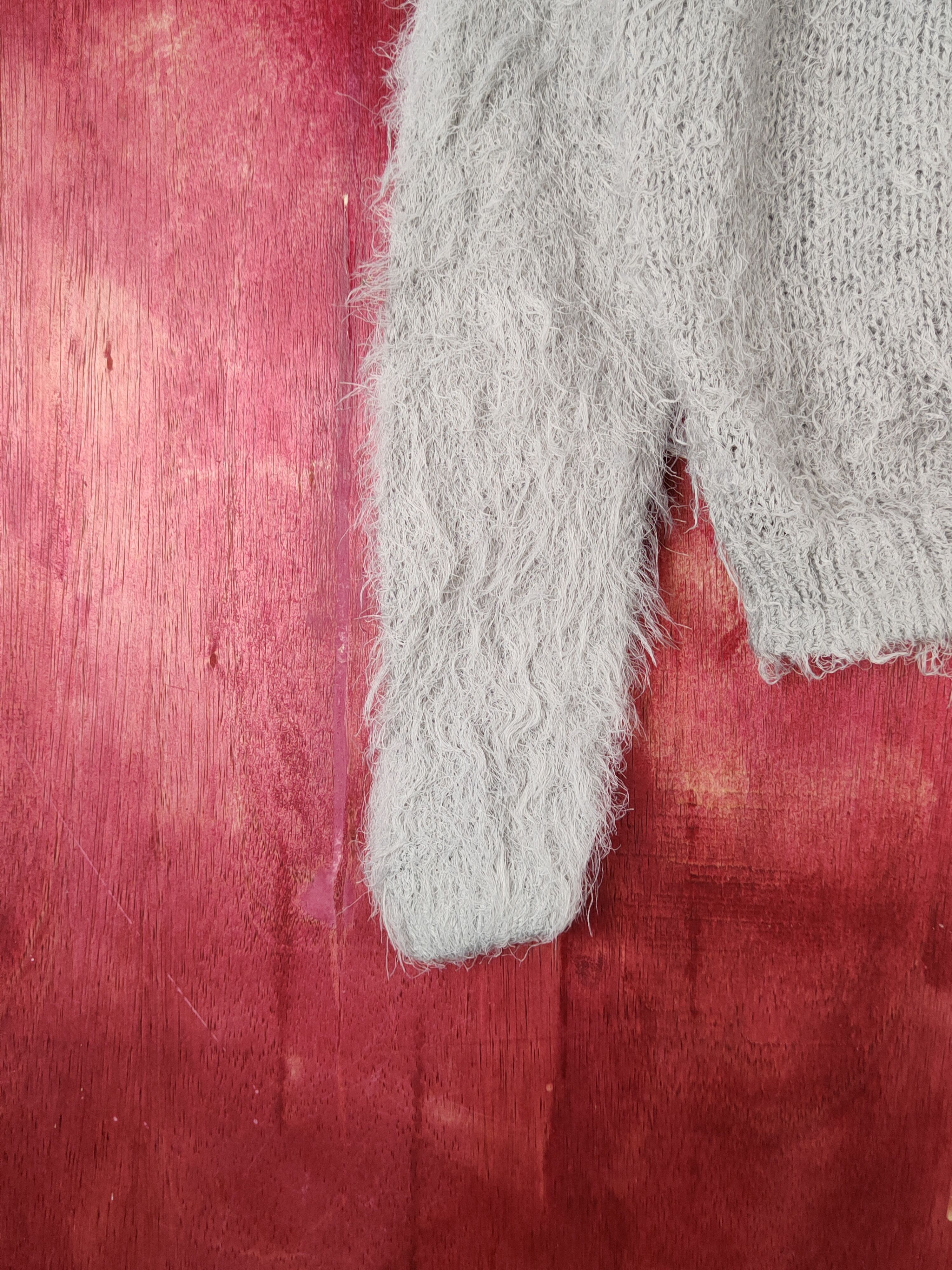 Aran Isles Knitwear × Japanese Brand × Vintage Caca Deal Light Gray Shag Shaggy Fur Mohair Knitwear #S1919 Size S / US 4 / IT 40 - 4 Thumbnail